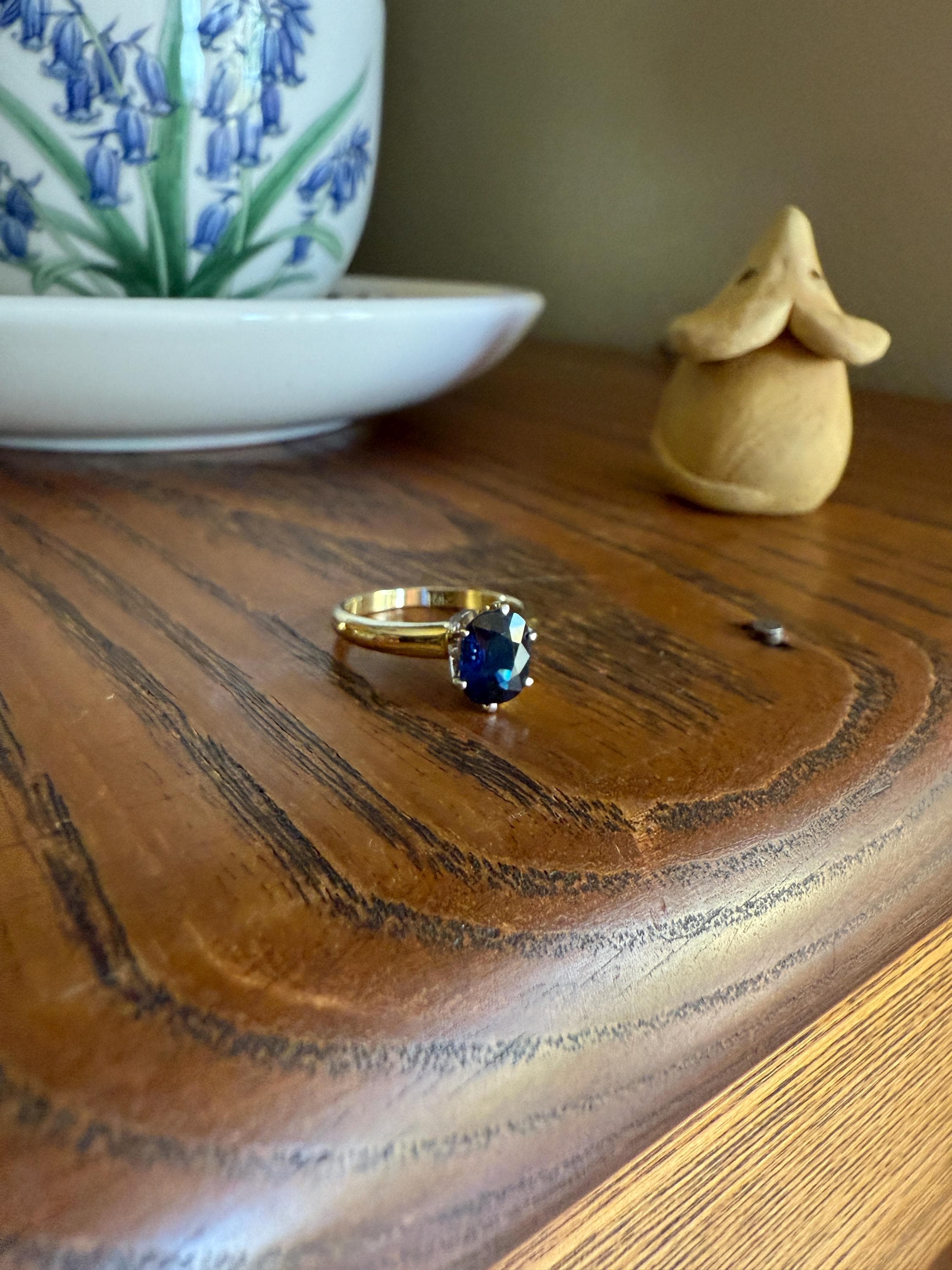 Antique Natural Sapphire Tall Solitaire Ring 14k Gold True Blue Oval Stacker Royal Glow Alternative Engagement Ring Daily Wearer A+ Stone - Image 7