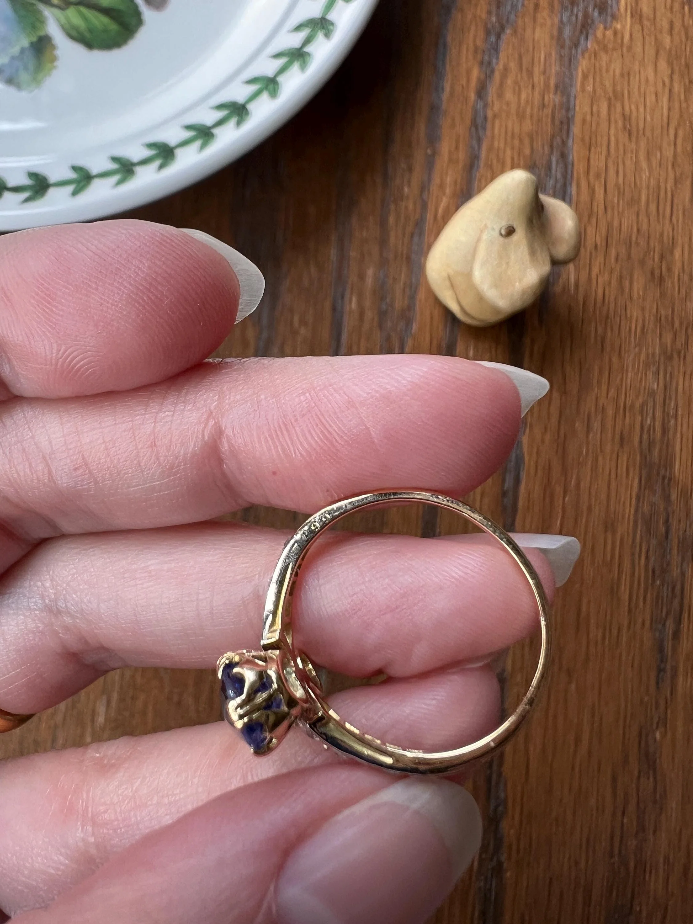 Antique No Heat PEAR Natural Ceylon SAPPHIRE Old Mine Cut DIAMOND Toi et Moi Ring 1 Carat Tdw French 18k Gold Platinum Ring - Image 10