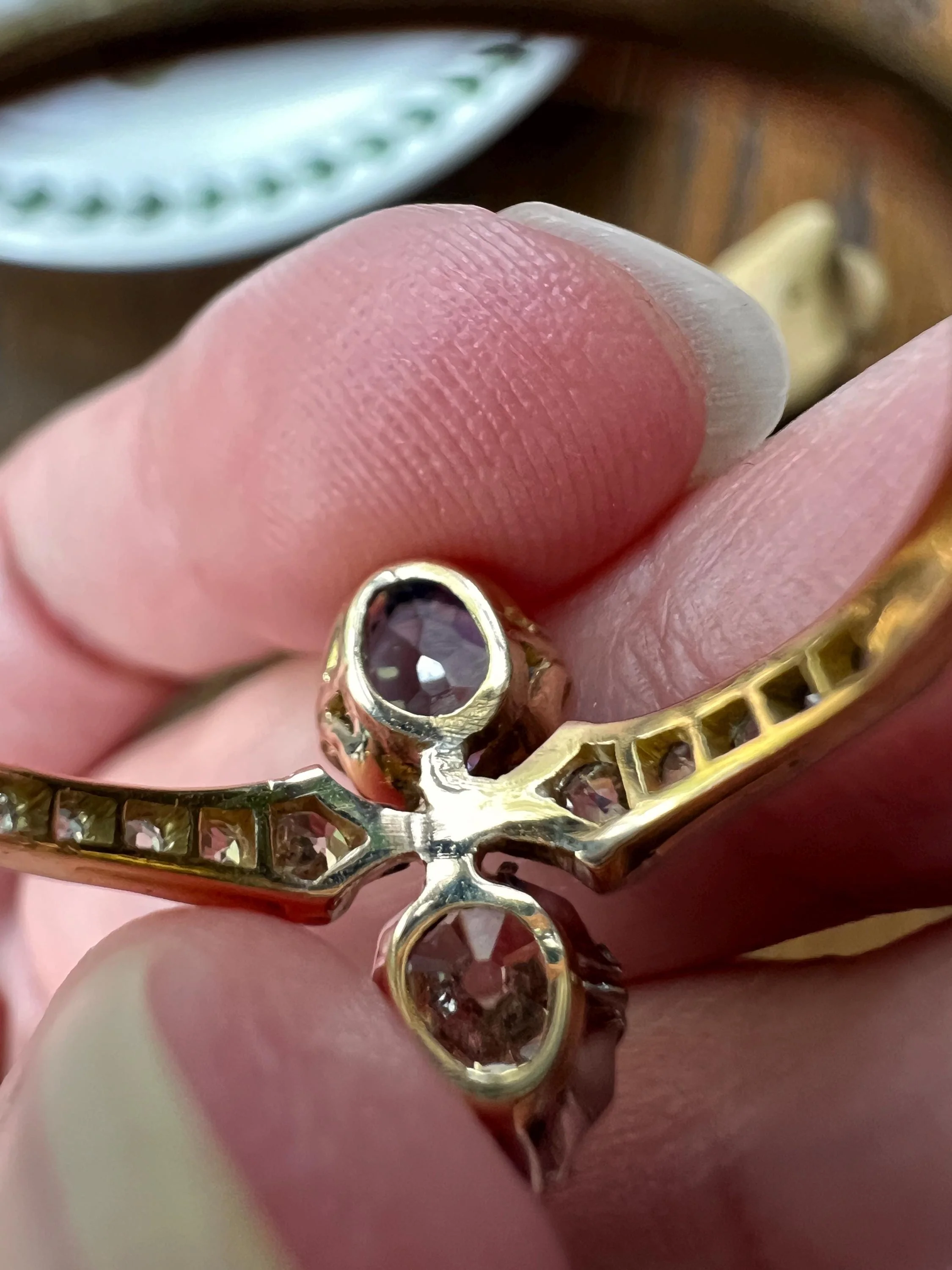 Antique No Heat PEAR Natural Ceylon SAPPHIRE Old Mine Cut DIAMOND Toi et Moi Ring 1 Carat Tdw French 18k Gold Platinum Ring - Image 8