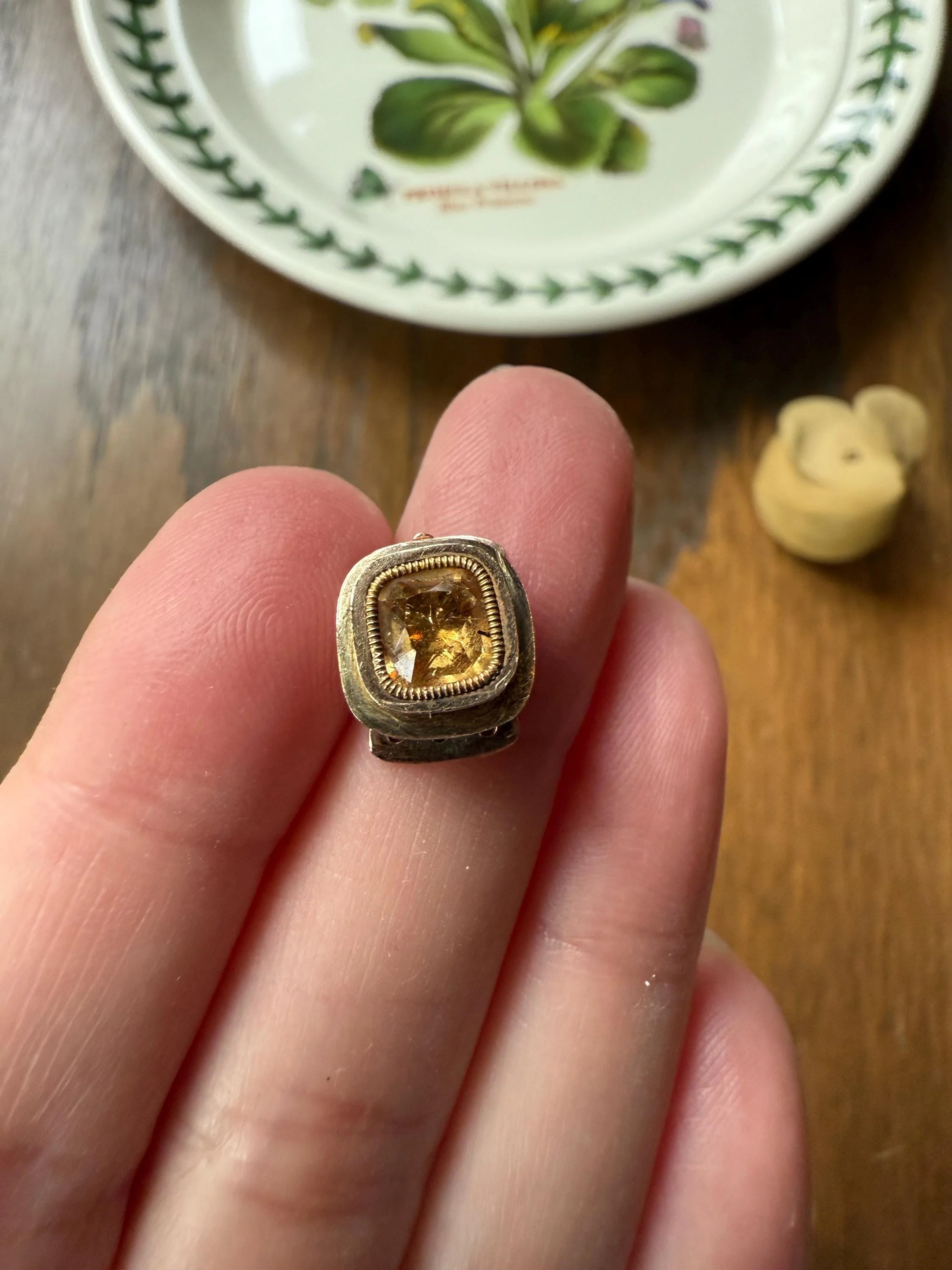 Antique Old Cut CITRINE Georgian Era Clasp Extender Connector 10k 14k Gold Yellow Geometric Victorian Necklace Bracelet Parts Findings - Image 2