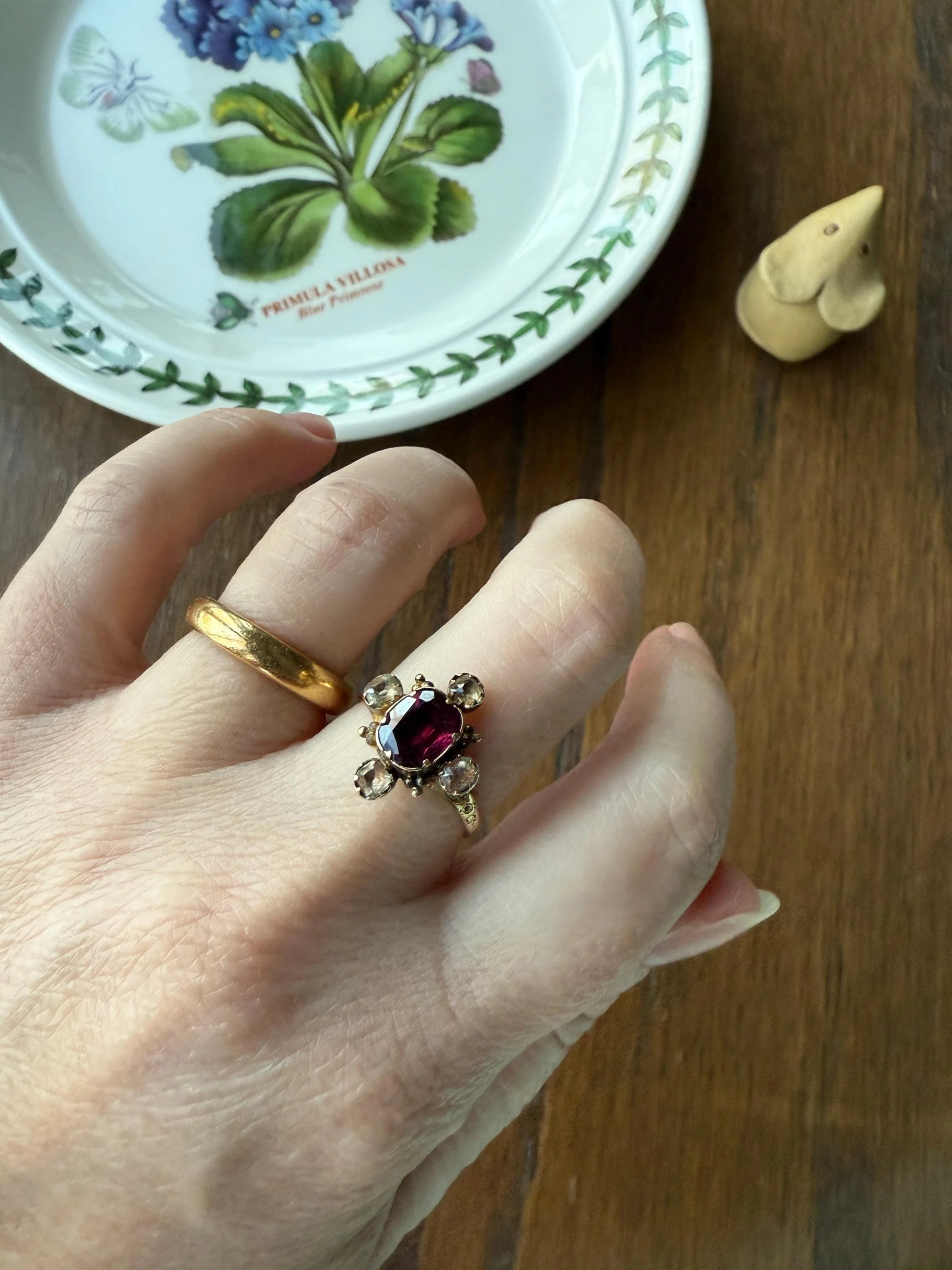Antique Old Cut GARNET Pale Yellow Rivet Halo Cruciform HEART Locket Back Antique Ring 18k Gold Georgian Victorian - Image 13