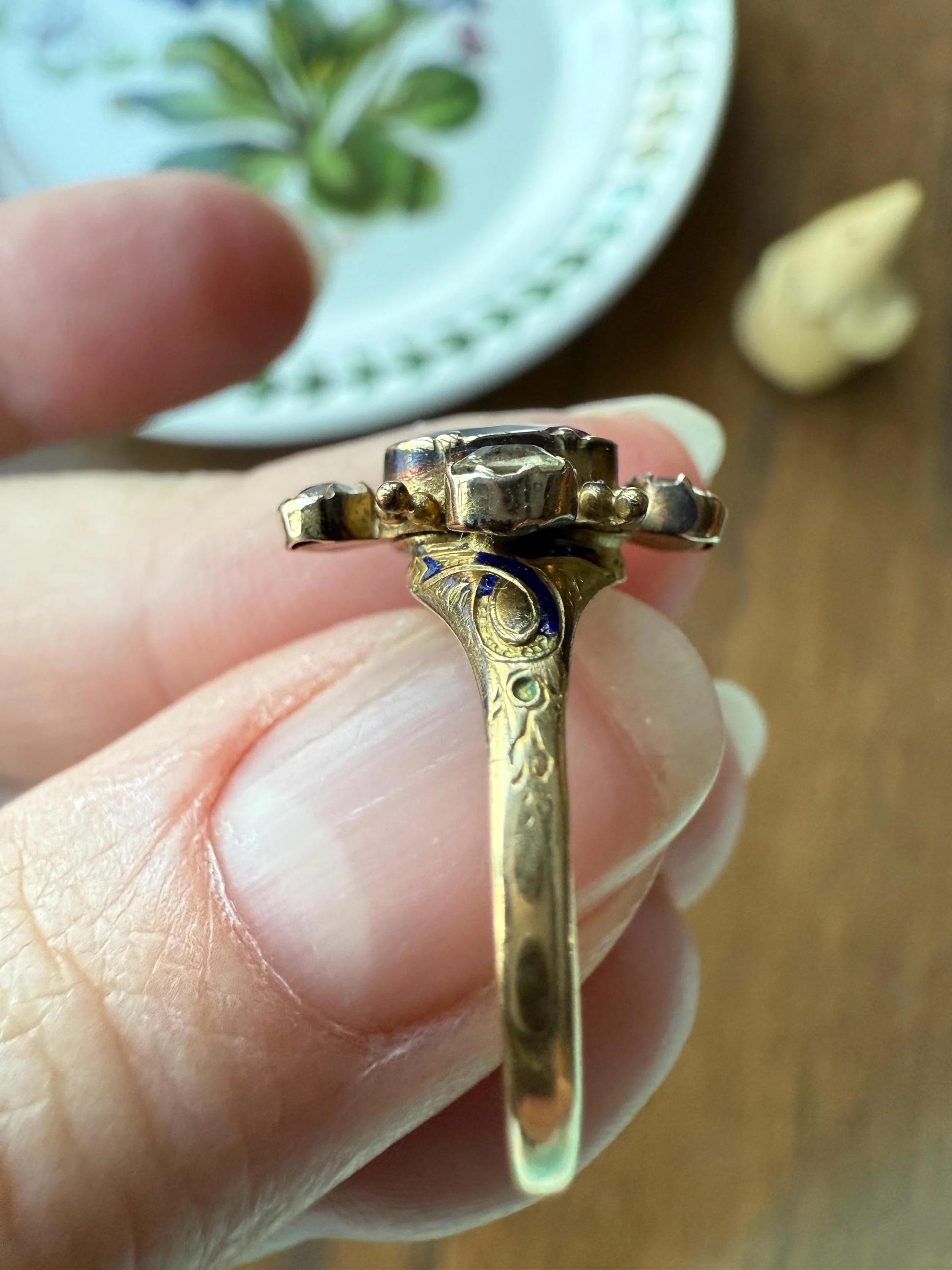 Antique Old Cut GARNET Pale Yellow Rivet Halo Cruciform HEART Locket Back Antique Ring 18k Gold Georgian Victorian - Image 17