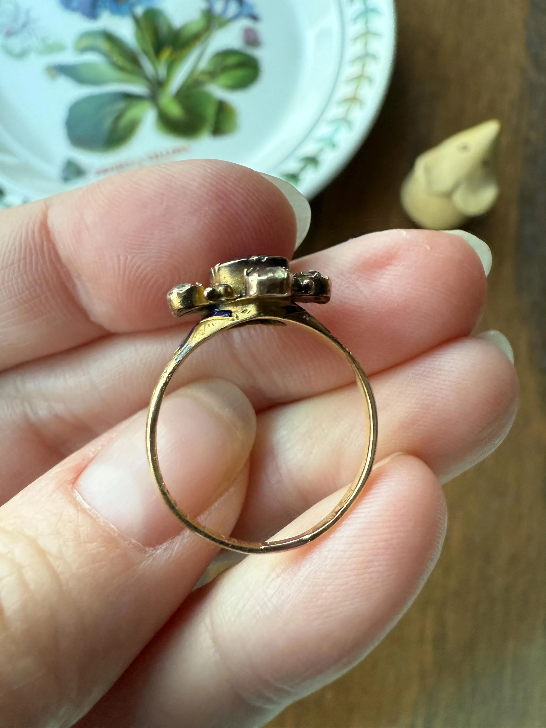 Antique Old Cut GARNET Pale Yellow Rivet Halo Cruciform HEART Locket Back Antique Ring 18k Gold Georgian Victorian - Image 20