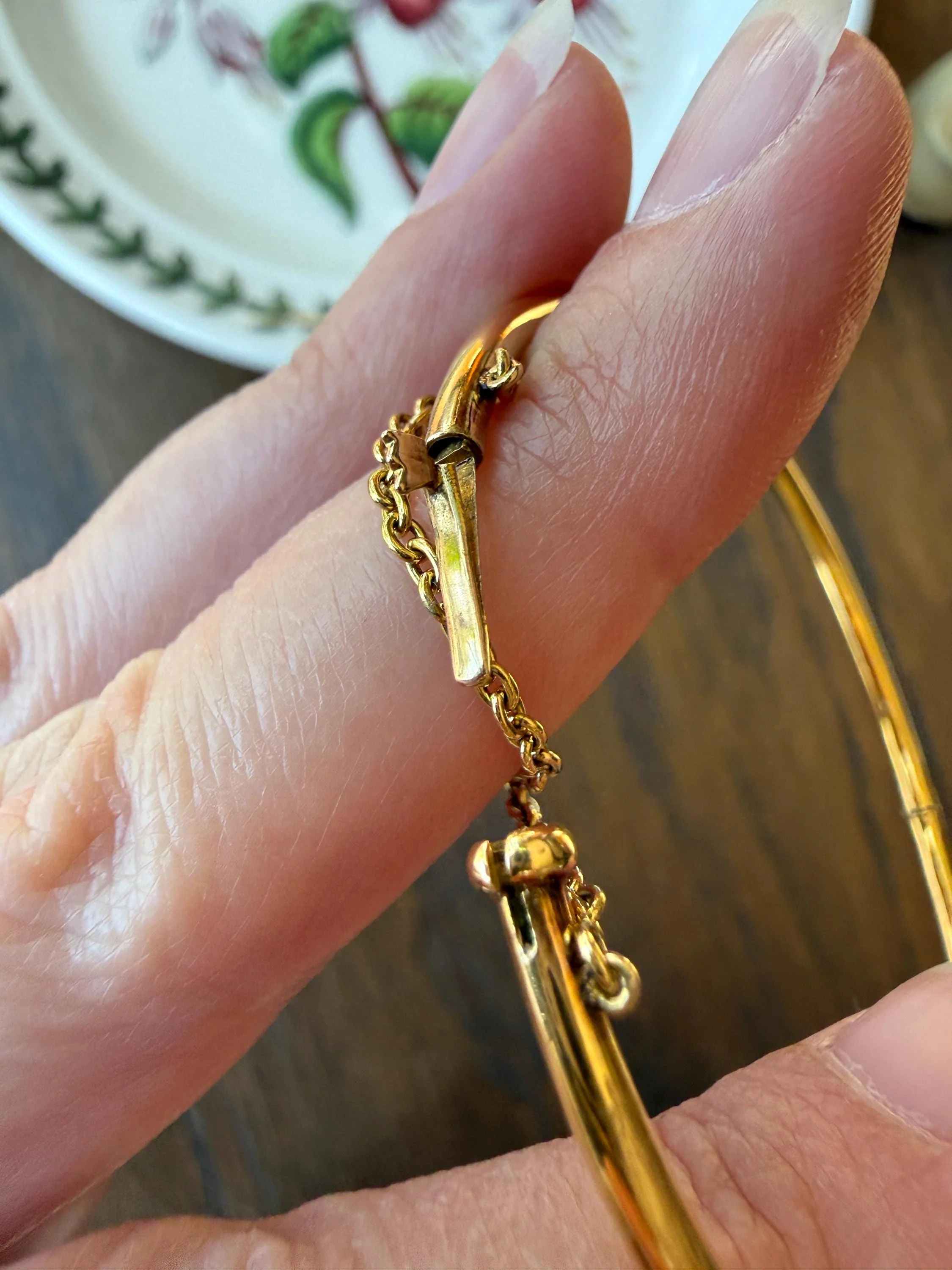 ANTIQUE Old European Mine Cut DIAMOND BANGLE Bracelet 15k Gold Solid Hinged Five Stone Prong Set Linear - Image 20