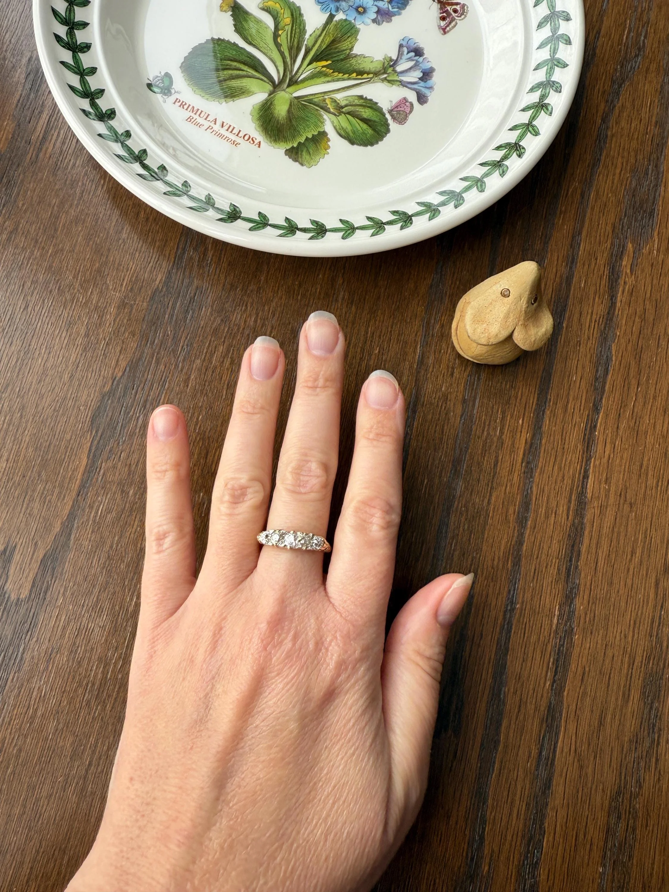 Antique Old Mine Cut DIAMOND One Carat Five Stone Skinny Band Ring 18k Gold Scrolled Victorian Romantic Gift Stacker Wedding OMC Minimalist - Image 12