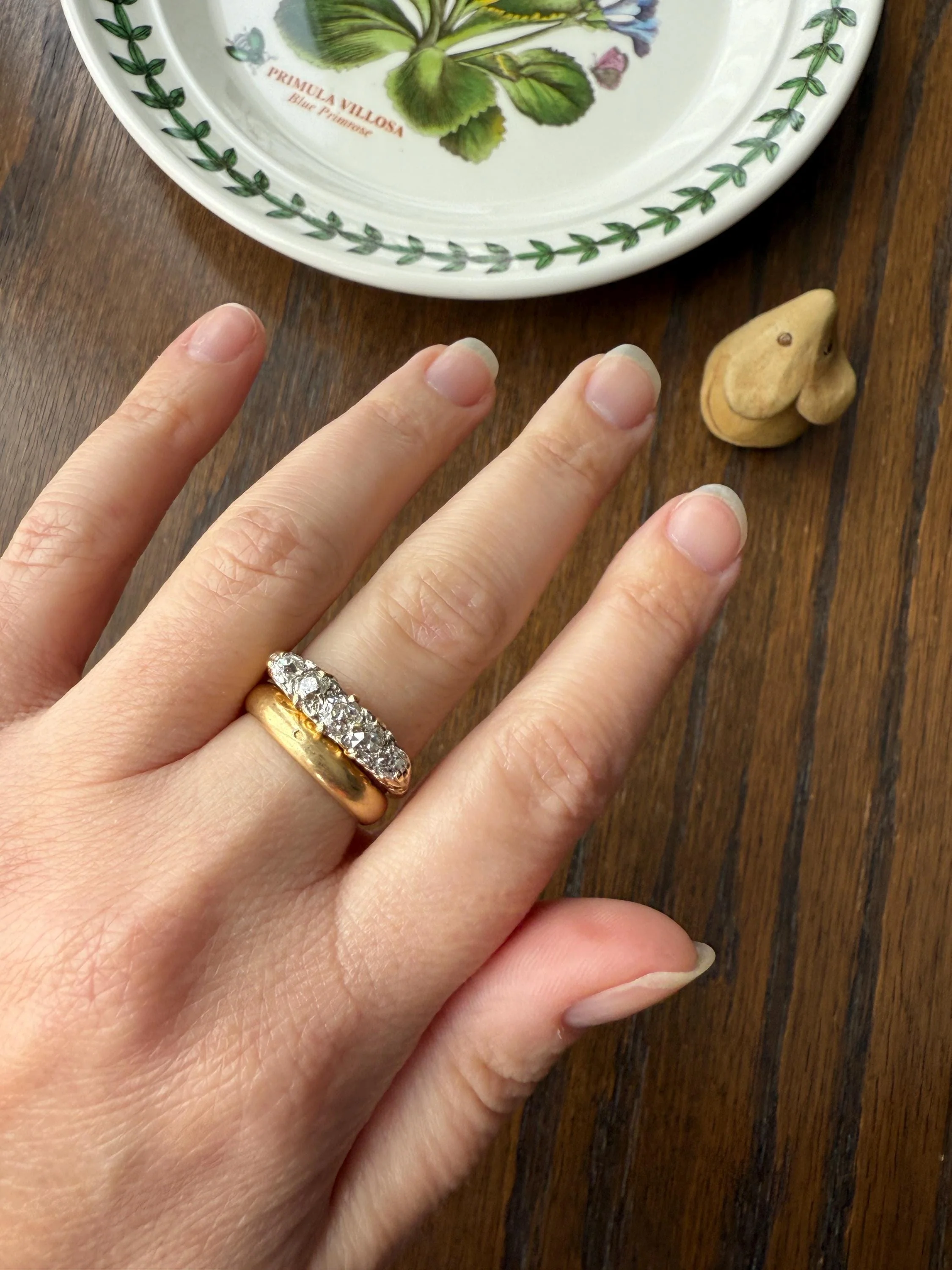 Antique Old Mine Cut DIAMOND One Carat Five Stone Skinny Band Ring 18k Gold Scrolled Victorian Romantic Gift Stacker Wedding OMC Minimalist - Image 15