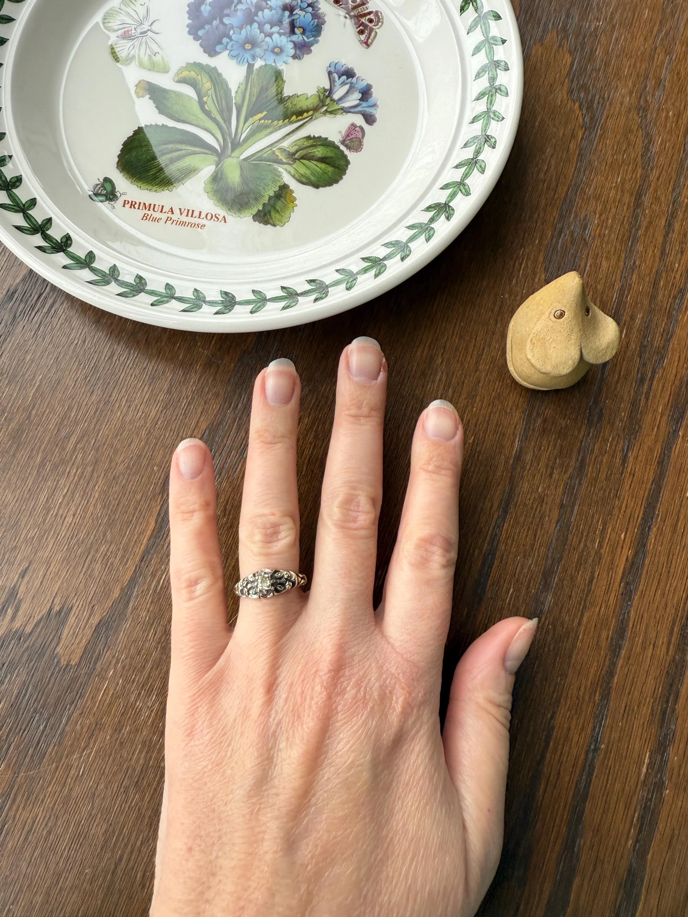 Antique Old Mine Cut DIAMOND Swirl Embossed Georgian ANTIQUE Ring Warm Pale Yellow Stone 14k Gold Silver Collet Band Stacker Solitaire Gift - Image 11