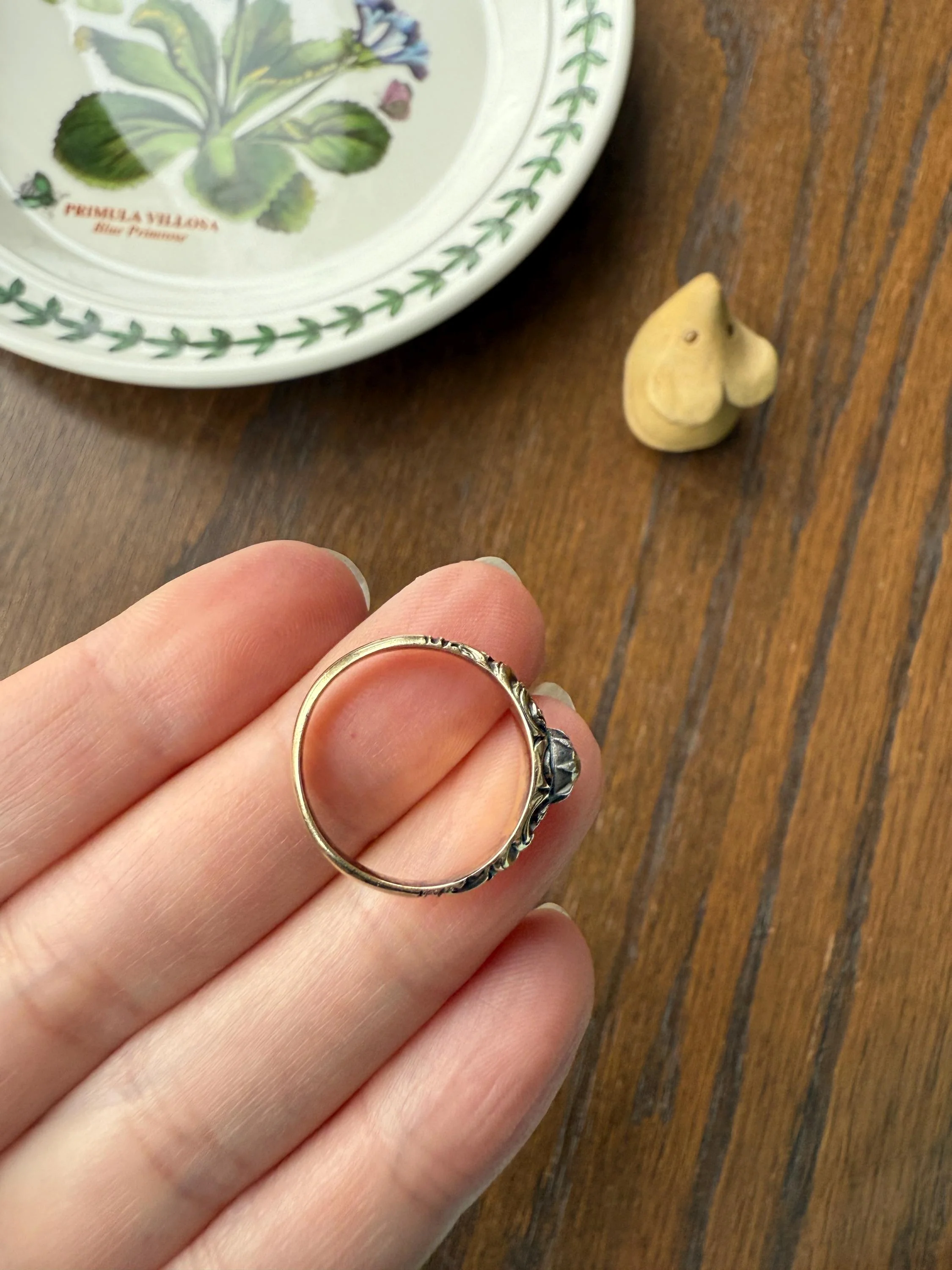 Antique Old Mine Cut DIAMOND Swirl Embossed Georgian ANTIQUE Ring Warm Pale Yellow Stone 14k Gold Silver Collet Band Stacker Solitaire Gift - Image 14
