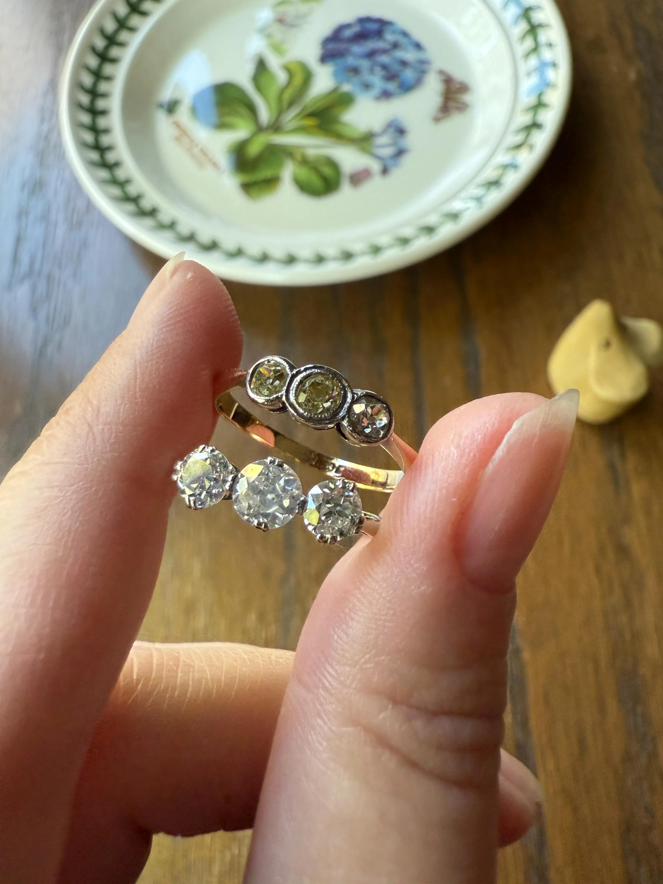 Antique One Carat Old European Cut DIAMOND Three Stone Ring Prong Set Stacker Trilogy 14k White Gold Art Deco Romantic Gift OEC 1Ctw - Image 19