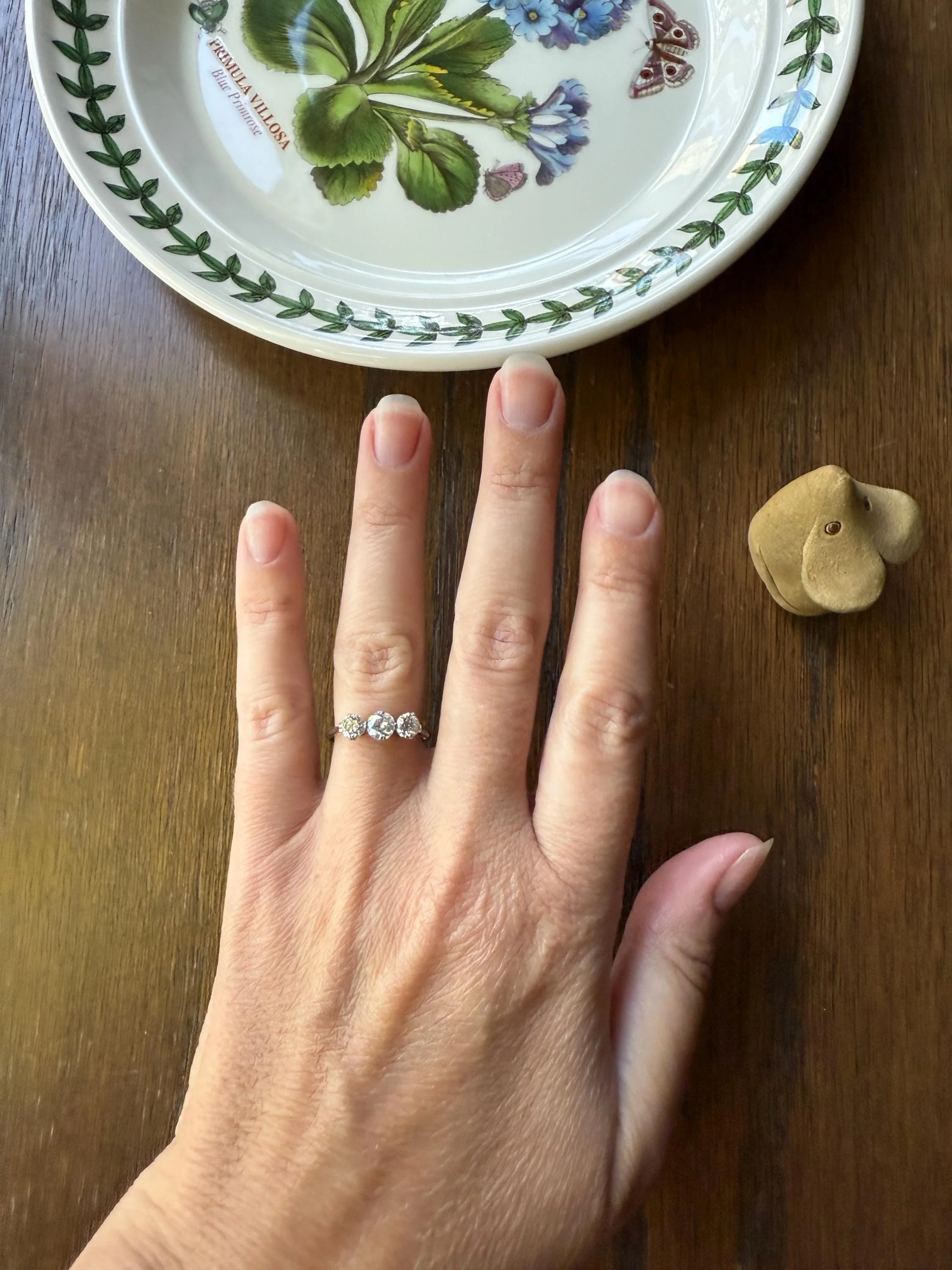 Antique One Carat Old European Cut DIAMOND Three Stone Ring Prong Set Stacker Trilogy 14k White Gold Art Deco Romantic Gift OEC 1Ctw - Image 3