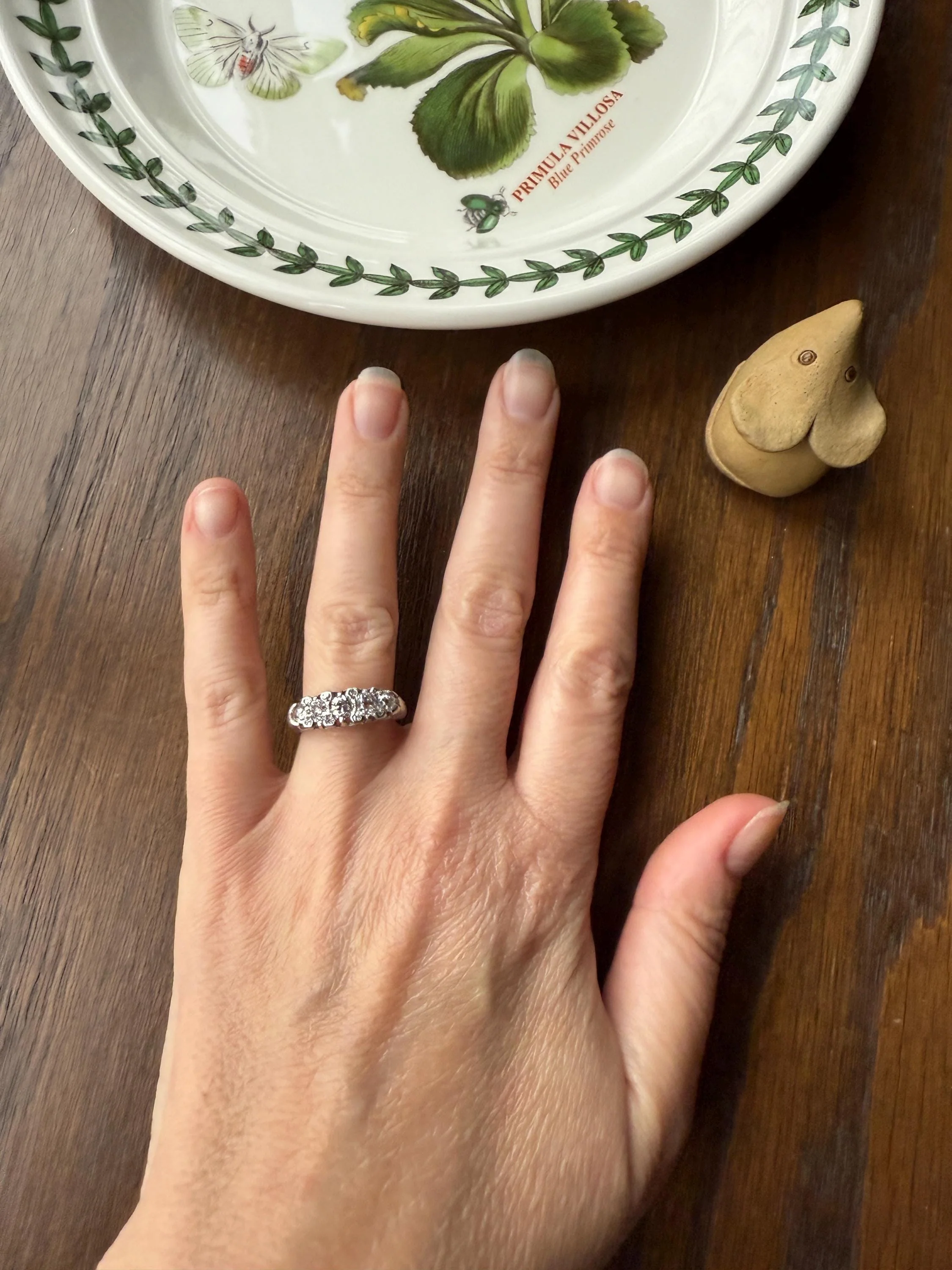 Antique One Carat Old Mine Cut DIAMOND 5 Five Stone Band Ring Platinum Rose Cut Spacers Gemset Prongs Scrolled French Edwardian - Image 12