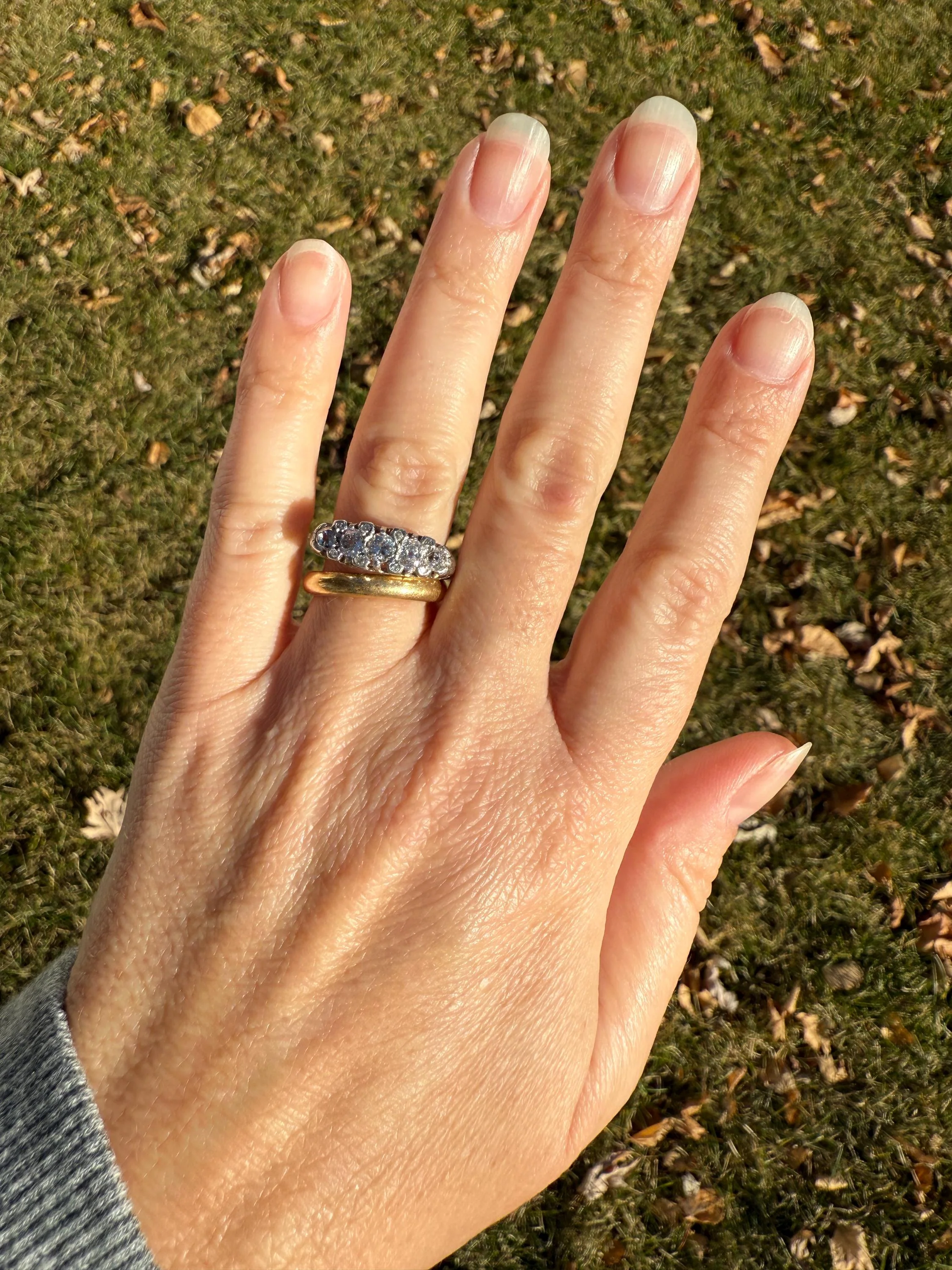 Antique One Carat Old Mine Cut DIAMOND 5 Five Stone Band Ring Platinum Rose Cut Spacers Gemset Prongs Scrolled French Edwardian - Image 13