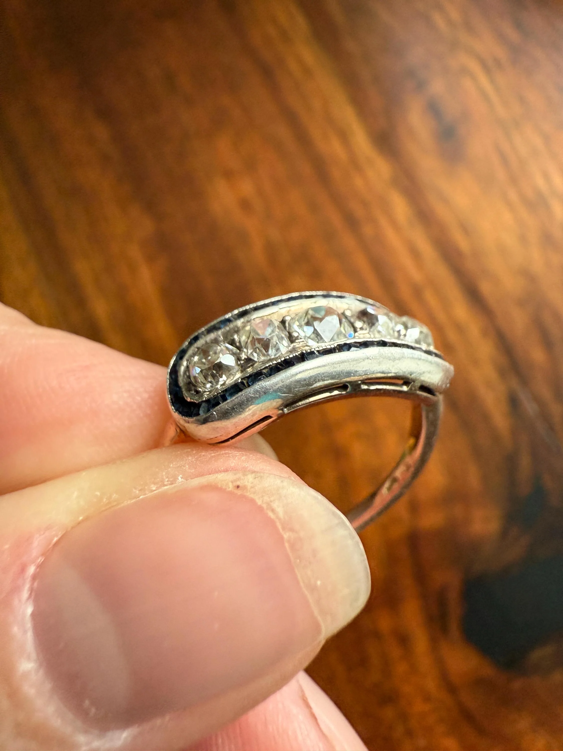 Antique One CARAT Old Mine Cut DiAMOND Five Stone Sapphire East West HALO Ring Carre Square Cut Stacker Band 14k Gold - Image 13