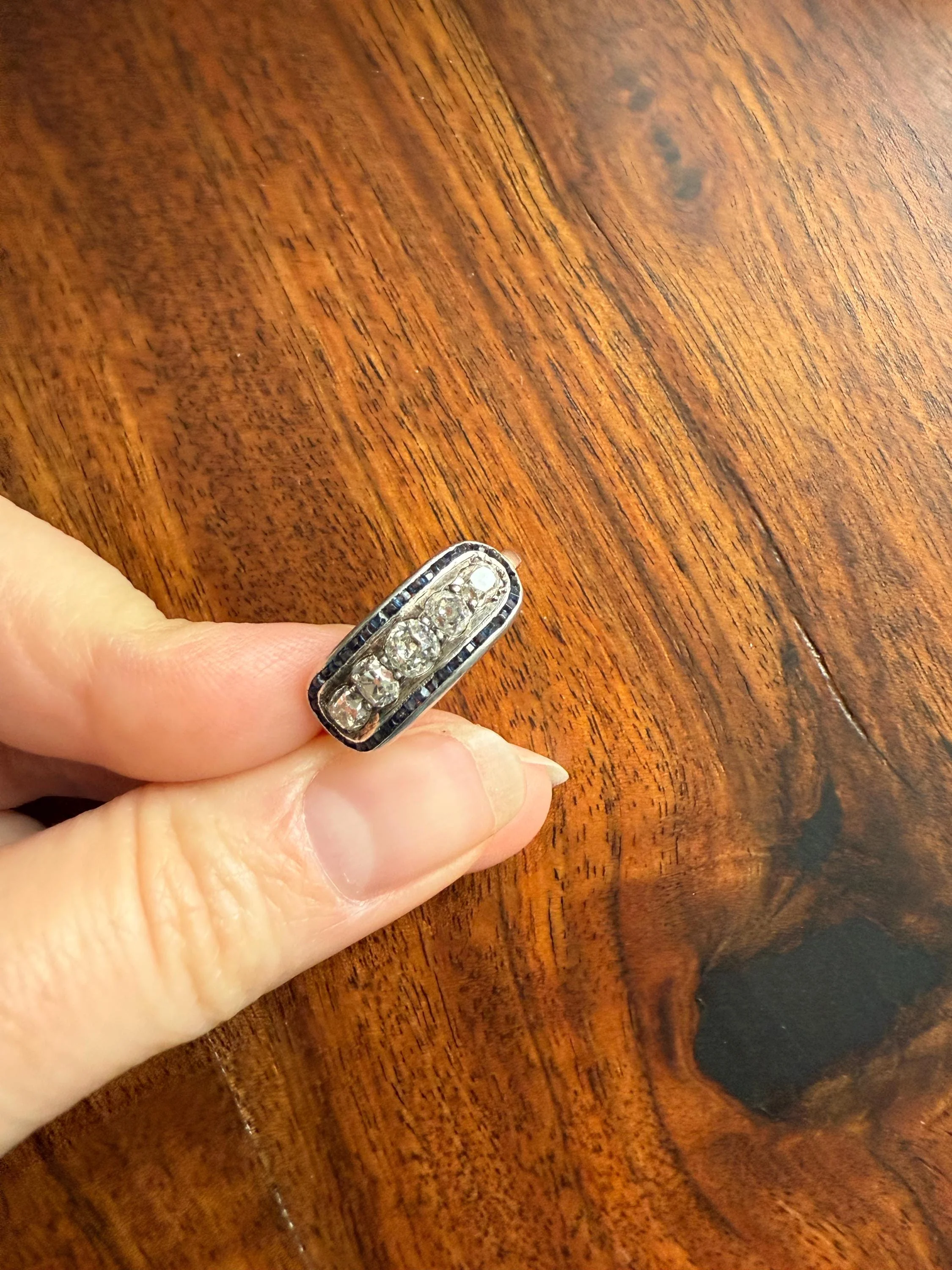 Antique One CARAT Old Mine Cut DiAMOND Five Stone Sapphire East West HALO Ring Carre Square Cut Stacker Band 14k Gold - Image 14