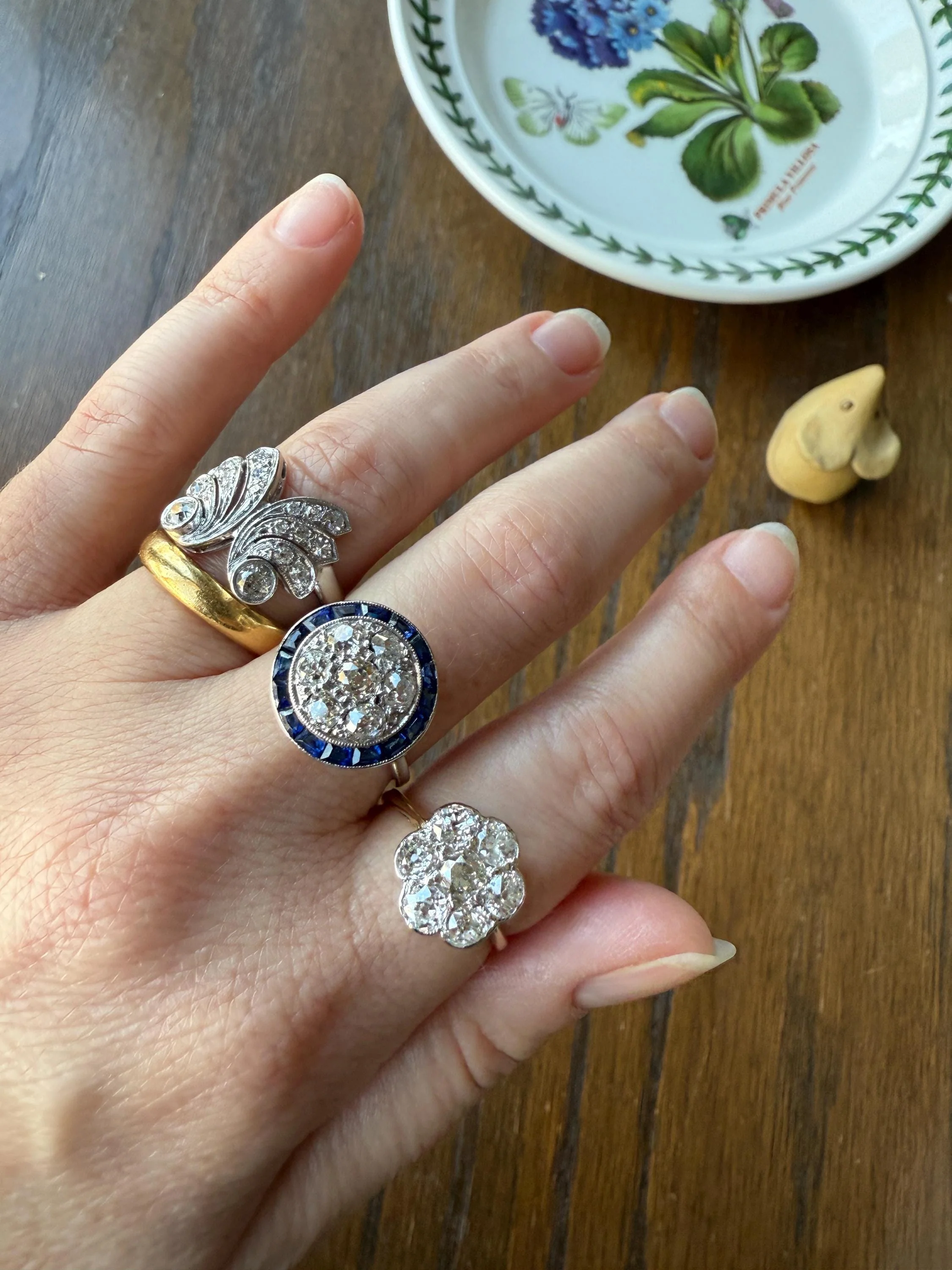 Antique One CARAT Old Mine Cut DiAMOND Cluster Sapphire HALO Ring Carre Square Cut Tall Domed Bauble Stacker French Platinum 18k White Gold - Image 10