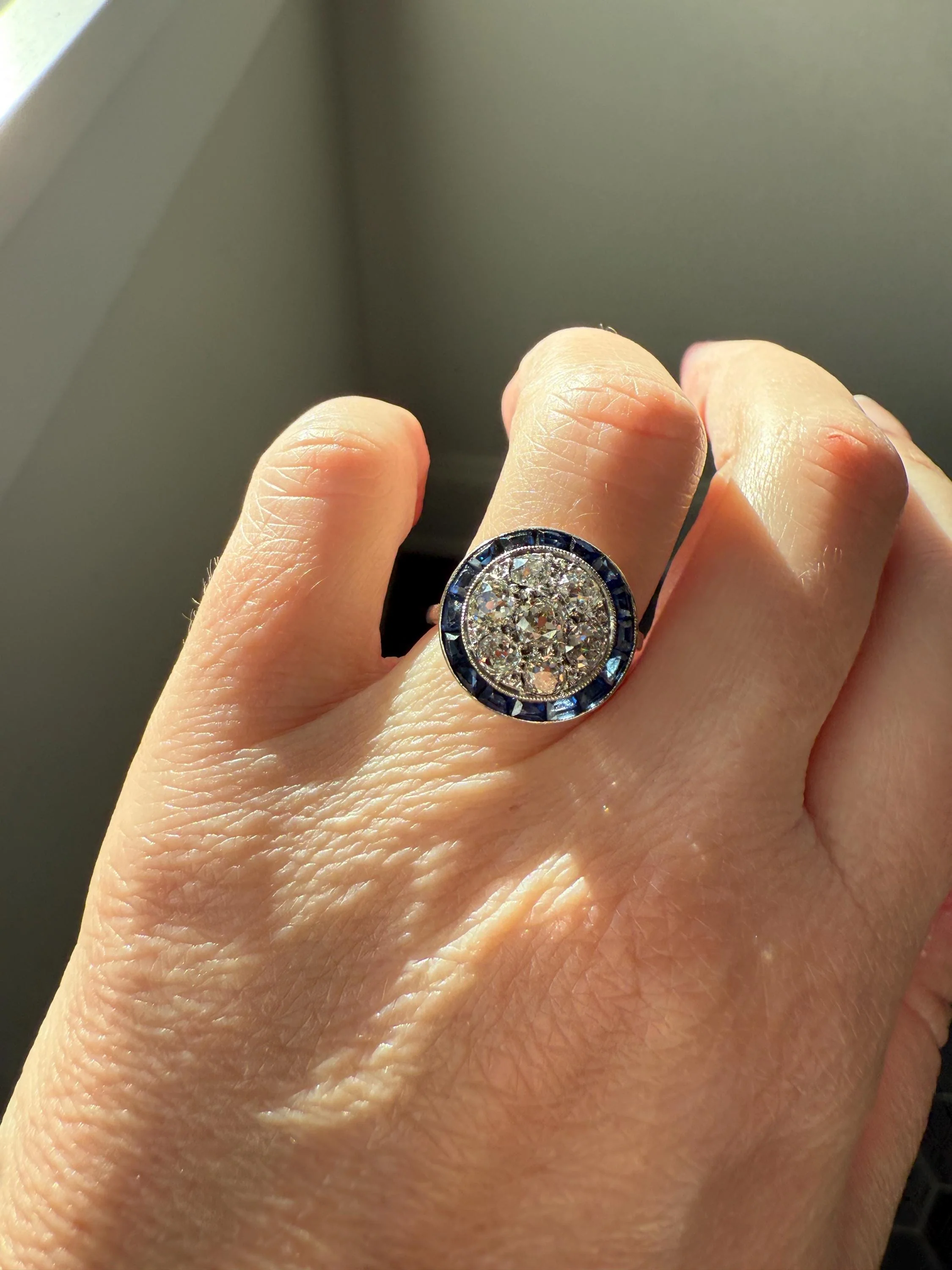 Antique One CARAT Old Mine Cut DiAMOND Cluster Sapphire HALO Ring Carre Square Cut Tall Domed Bauble Stacker French Platinum 18k White Gold - Image 11