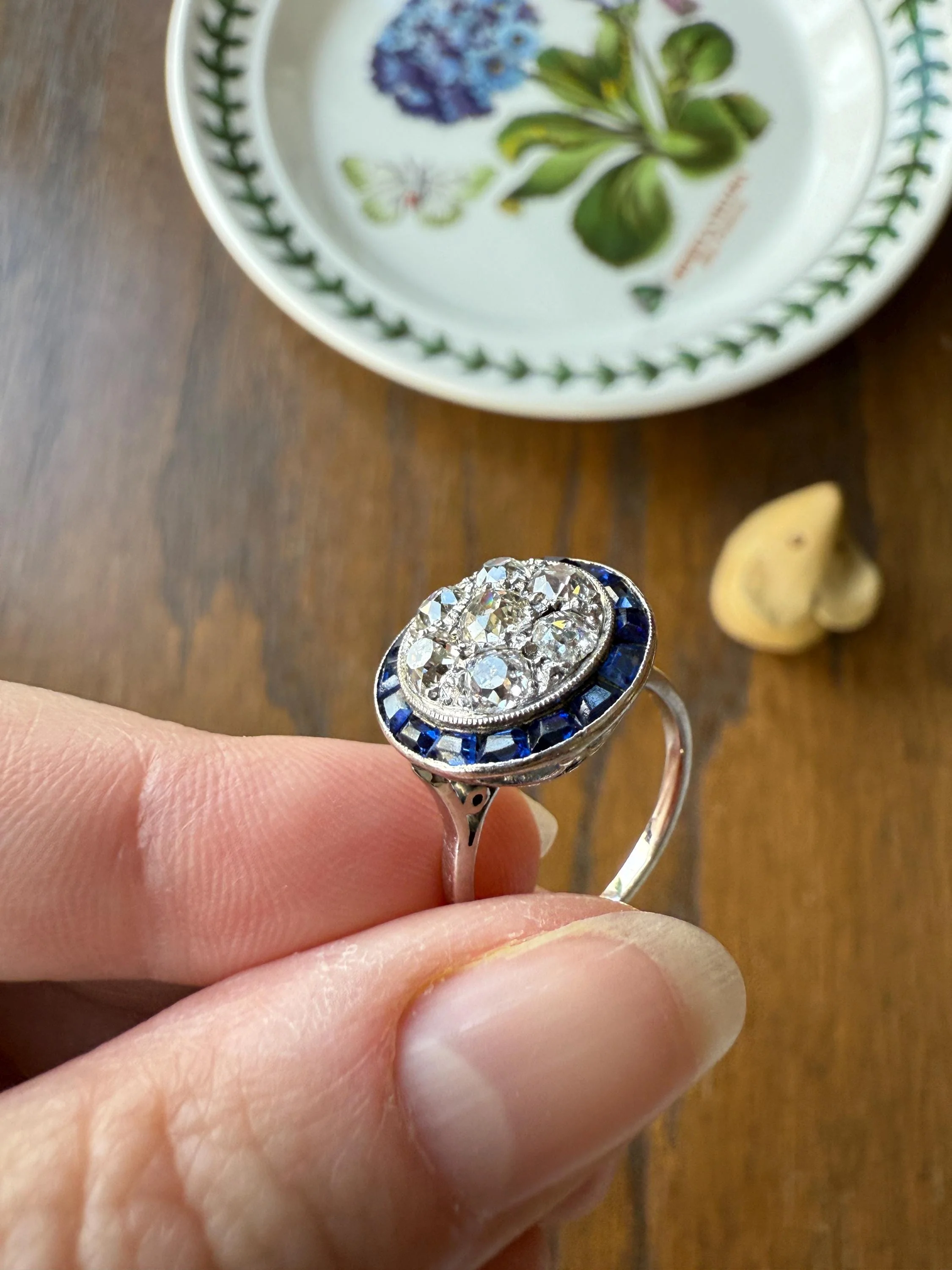 Antique One CARAT Old Mine Cut DiAMOND Cluster Sapphire HALO Ring Carre Square Cut Tall Domed Bauble Stacker French Platinum 18k White Gold - Image 12