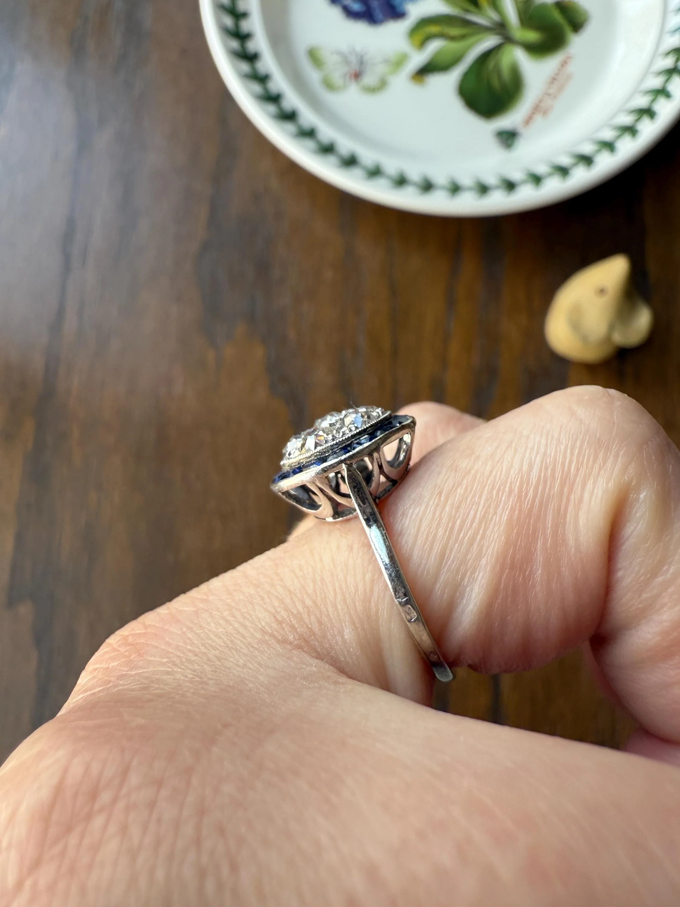 Antique One CARAT Old Mine Cut DiAMOND Cluster Sapphire HALO Ring Carre Square Cut Tall Domed Bauble Stacker French Platinum 18k White Gold - Image 13
