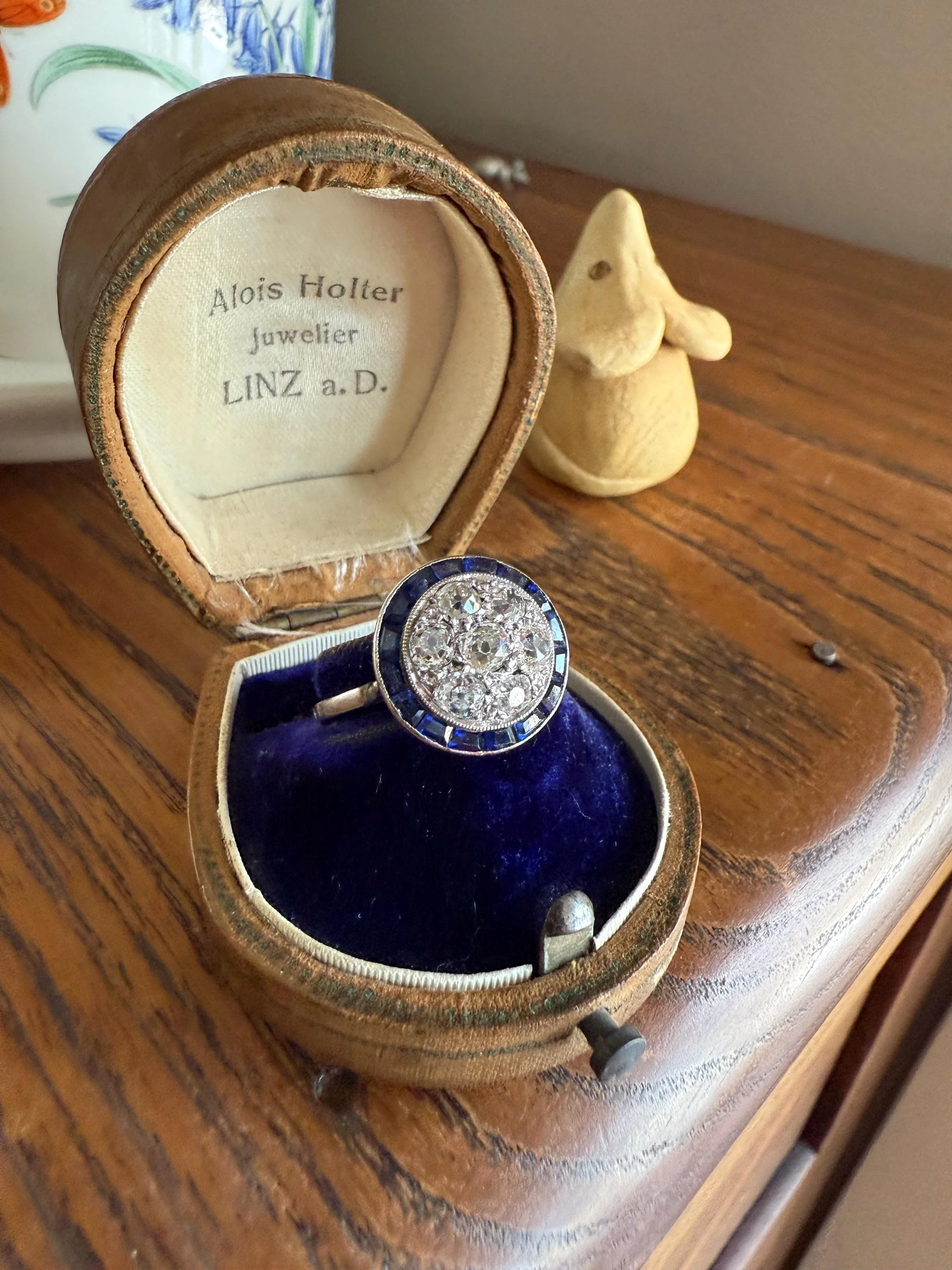 Antique One CARAT Old Mine Cut DiAMOND Cluster Sapphire HALO Ring Carre Square Cut Tall Domed Bauble Stacker French Platinum 18k White Gold - Image 15
