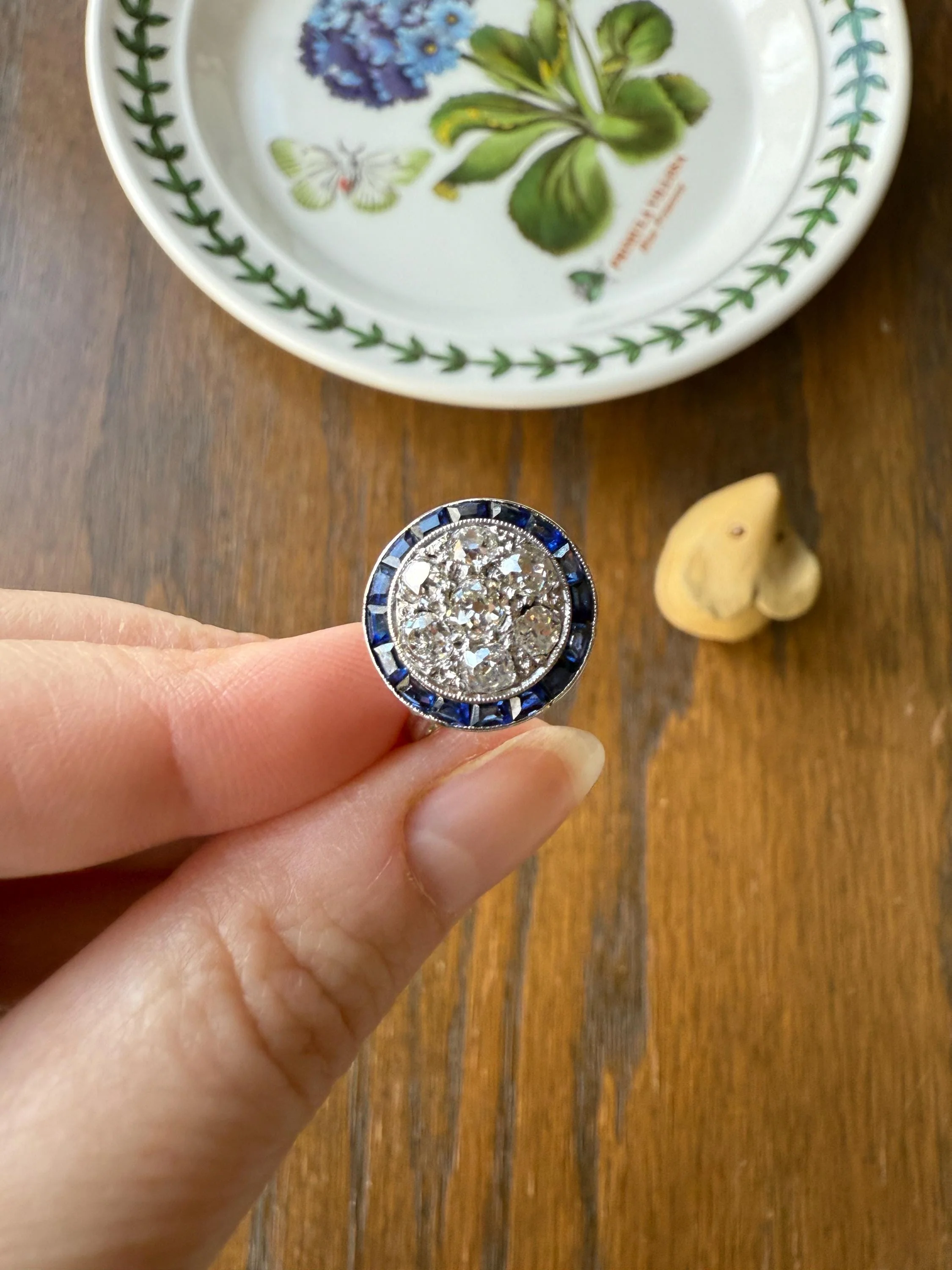 Antique One CARAT Old Mine Cut DiAMOND Cluster Sapphire HALO Ring Carre Square Cut Tall Domed Bauble Stacker French Platinum 18k White Gold - Image 17
