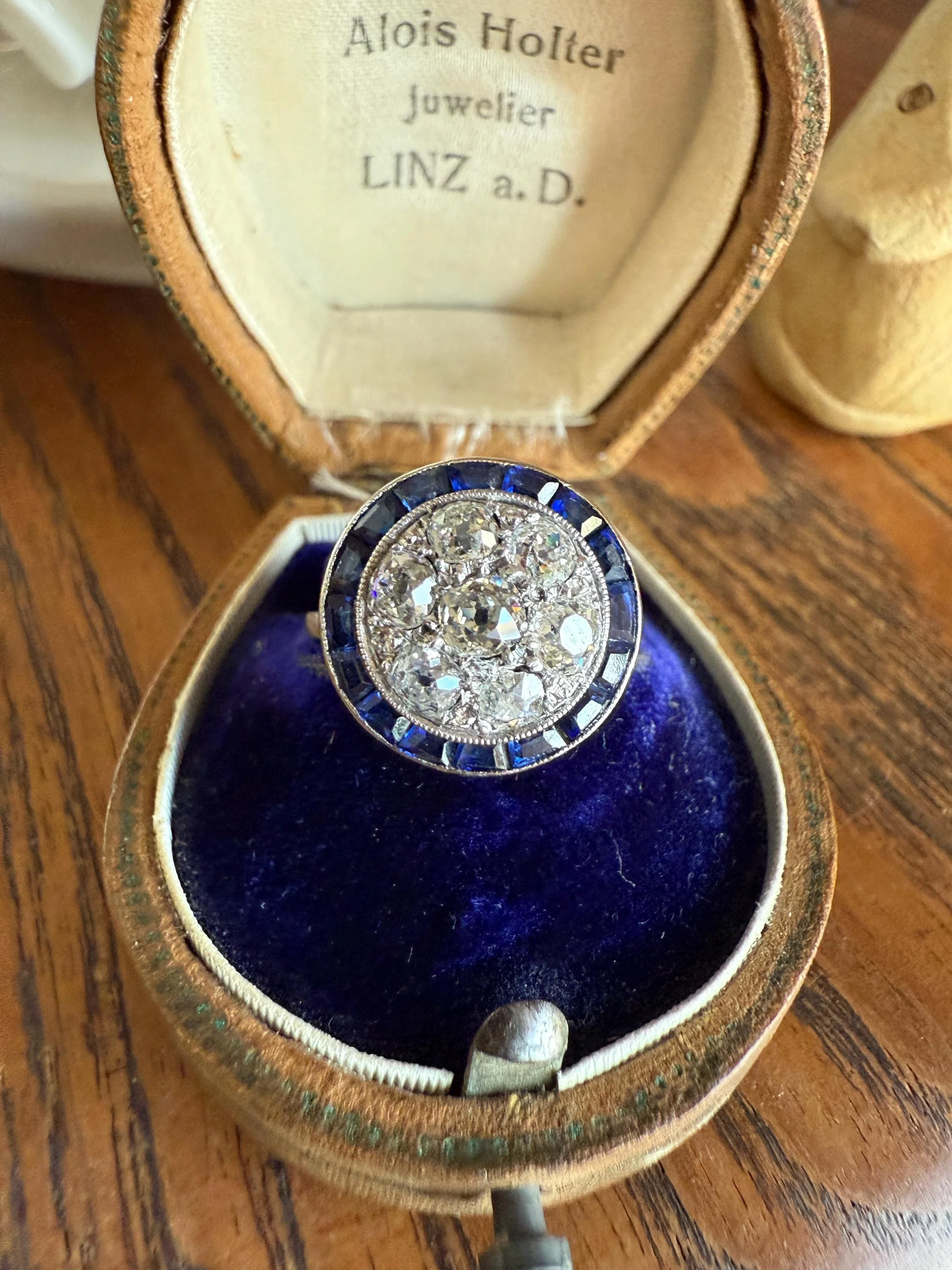 Antique One CARAT Old Mine Cut DiAMOND Cluster Sapphire HALO Ring Carre Square Cut Tall Domed Bauble Stacker French Platinum 18k White Gold - Image 18