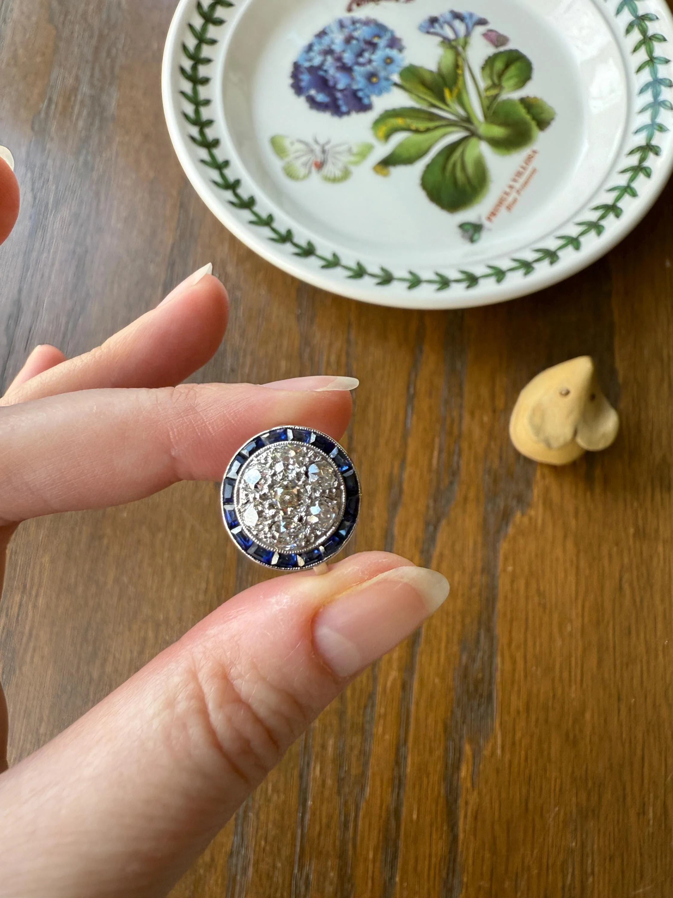 Antique One CARAT Old Mine Cut DiAMOND Cluster Sapphire HALO Ring Carre Square Cut Tall Domed Bauble Stacker French Platinum 18k White Gold - Image 6