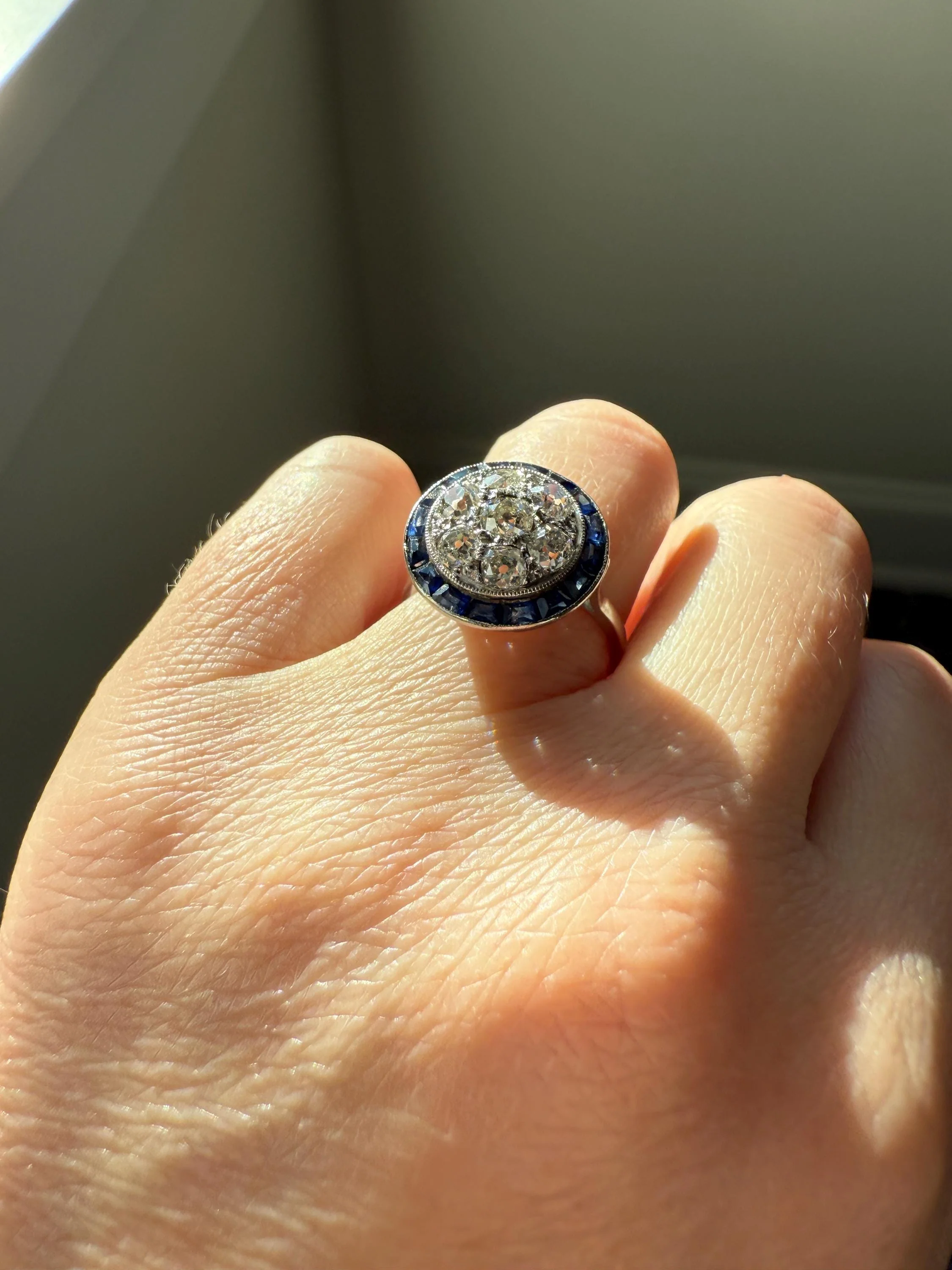 Antique One CARAT Old Mine Cut DiAMOND Cluster Sapphire HALO Ring Carre Square Cut Tall Domed Bauble Stacker French Platinum 18k White Gold - Image 8