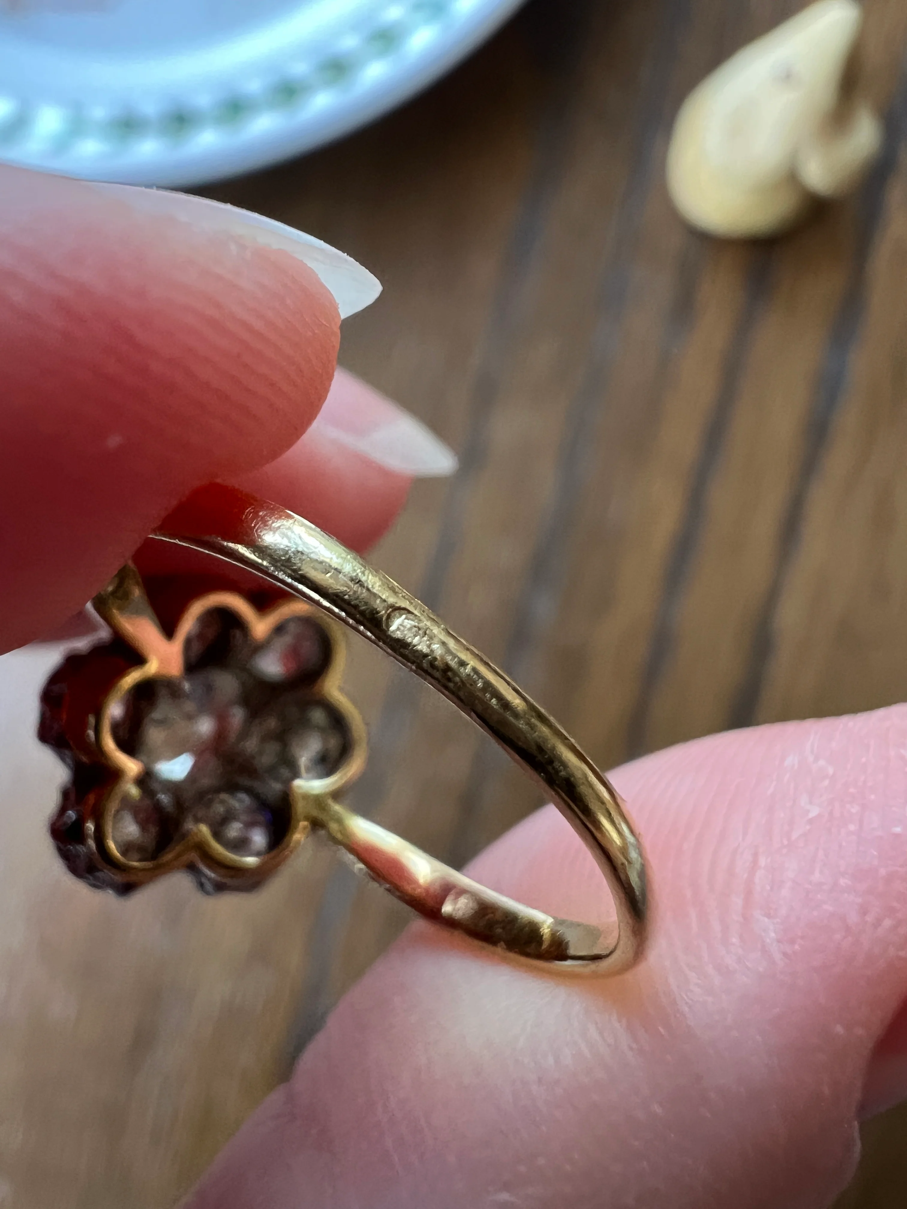 Antique OVAL 3 Carats Old Mine Cut DIAMOND Ring Scalloped Halo Daisy Cluster Stacker 3Ctw OmC - Image 14