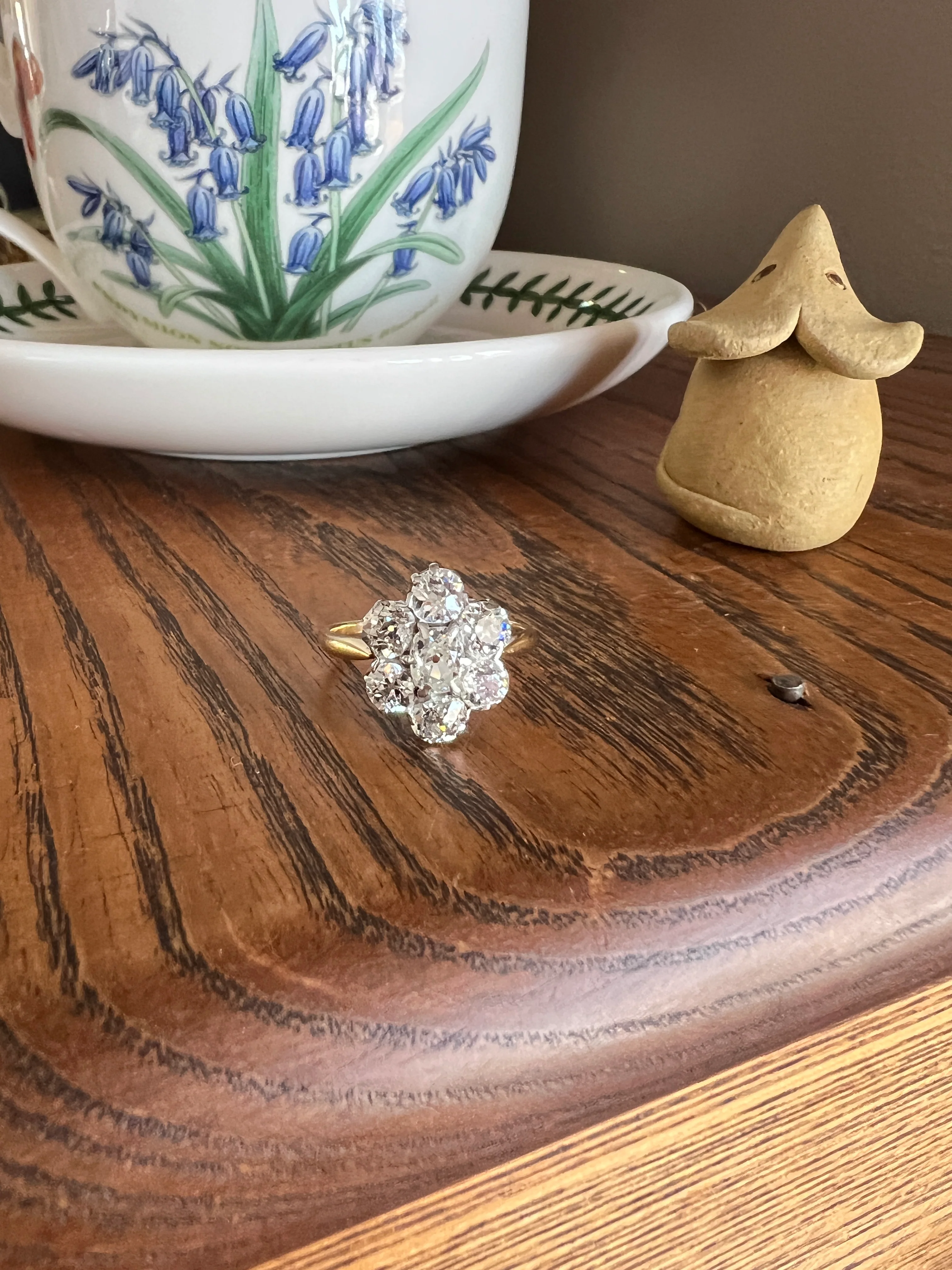 Antique OVAL 3 Carats Old Mine Cut DIAMOND Ring Scalloped Halo Daisy Cluster Stacker 3Ctw OmC - Image 17