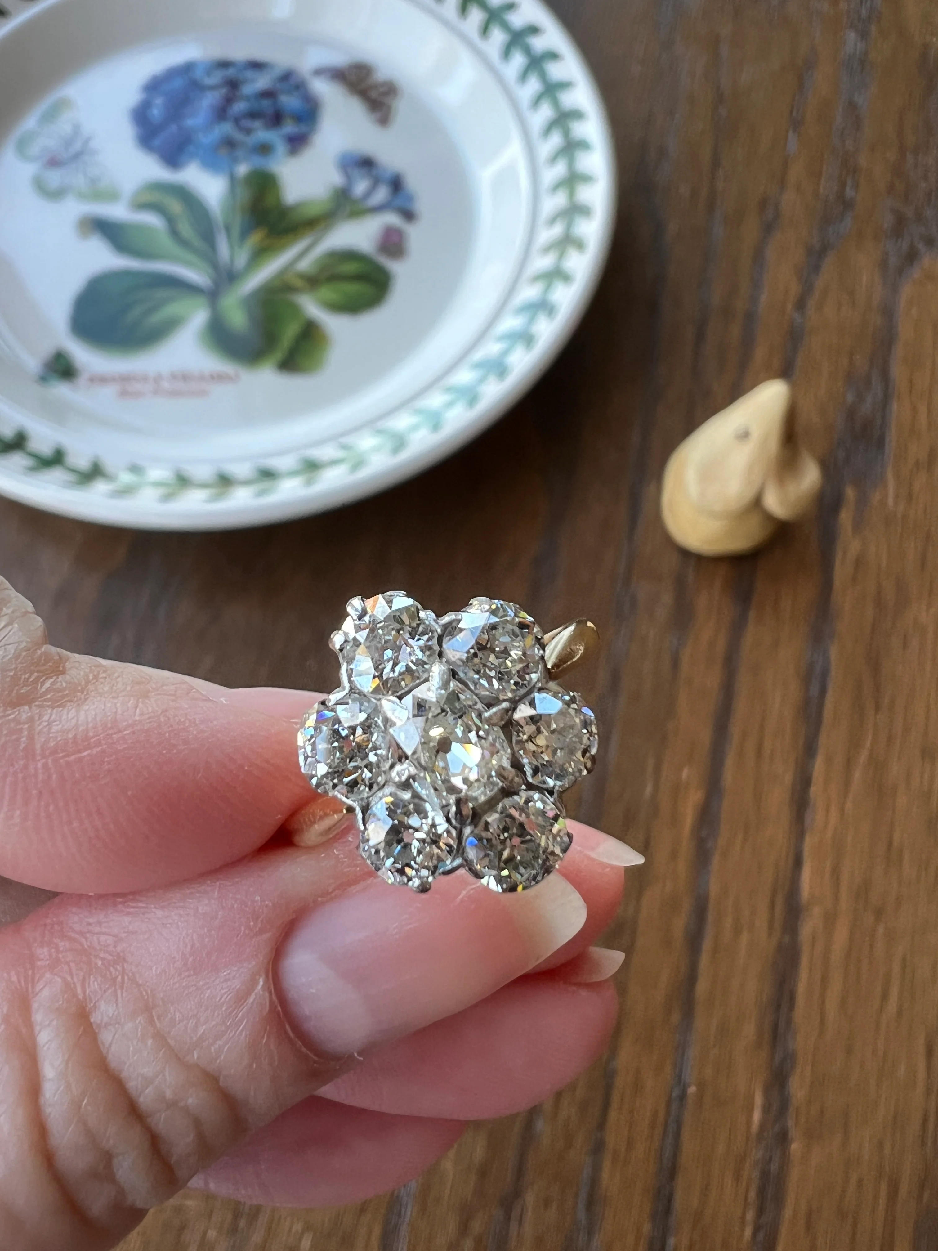 Antique OVAL 3 Carats Old Mine Cut DIAMOND Ring Scalloped Halo Daisy Cluster Stacker 3Ctw OmC - Image 19