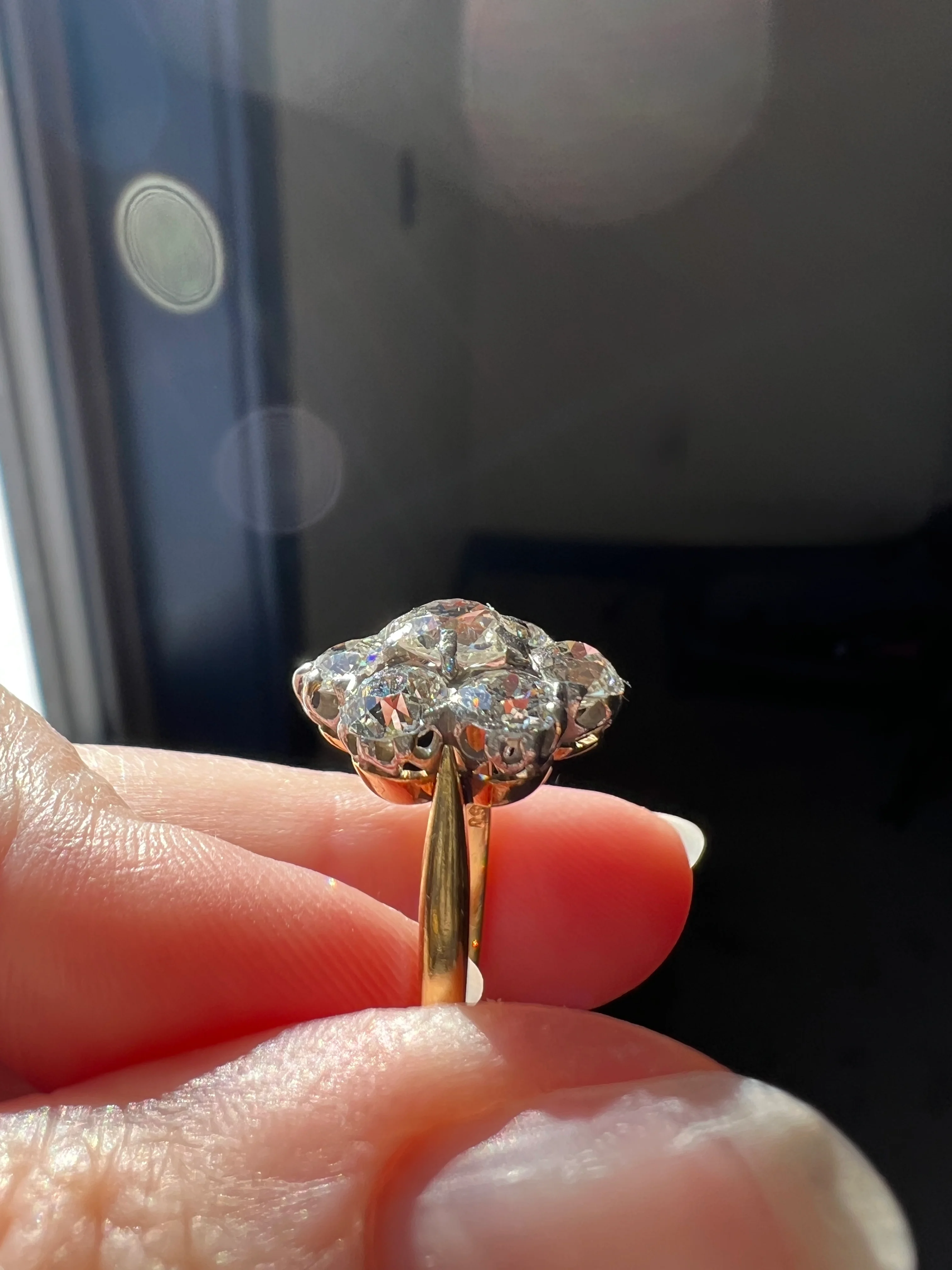 Antique OVAL 3 Carats Old Mine Cut DIAMOND Ring Scalloped Halo Daisy Cluster Stacker 3Ctw OmC - Image 21