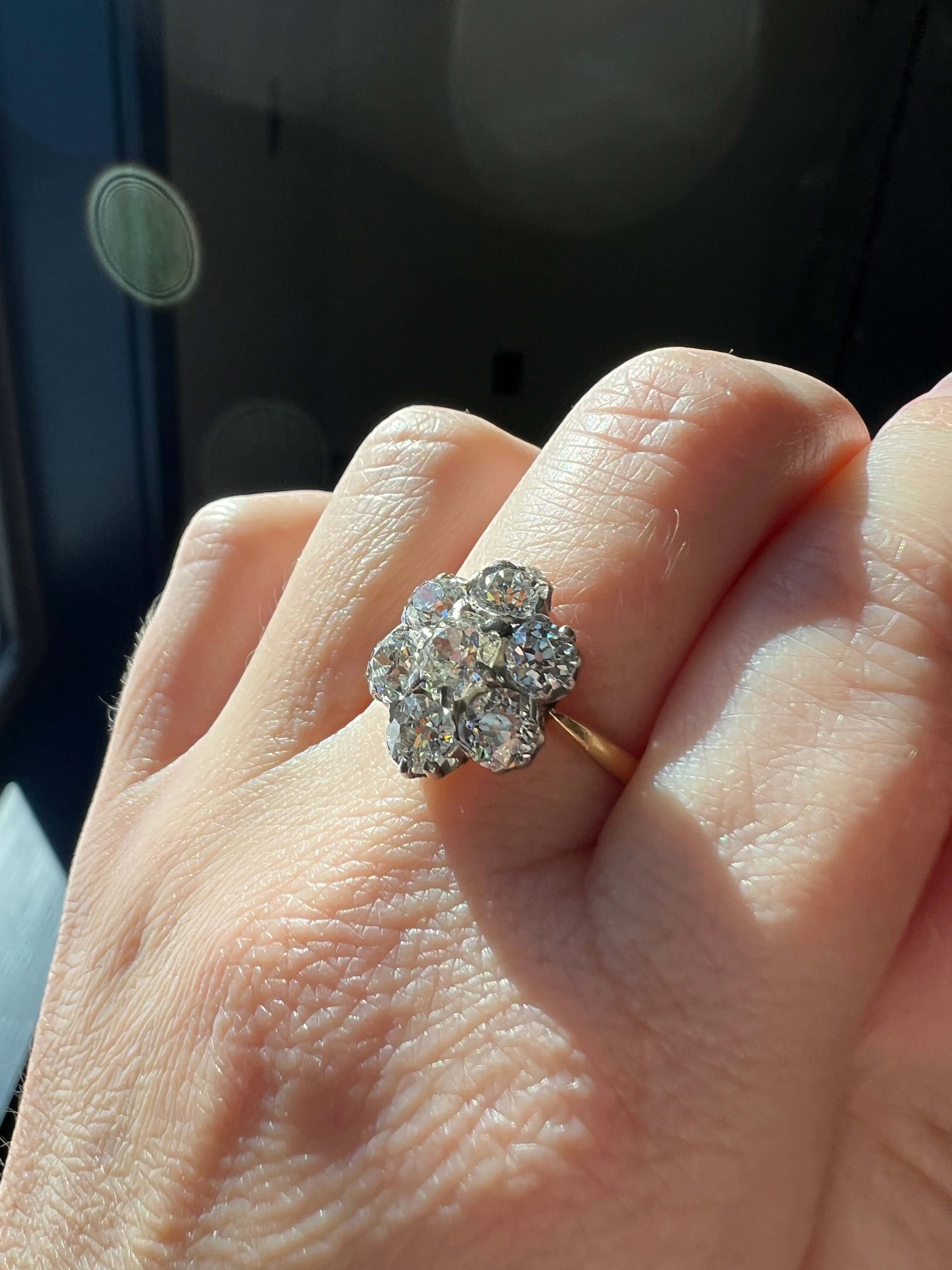 Antique OVAL 3 Carats Old Mine Cut DIAMOND Ring Scalloped Halo Daisy Cluster Stacker 3Ctw OmC - Image 22