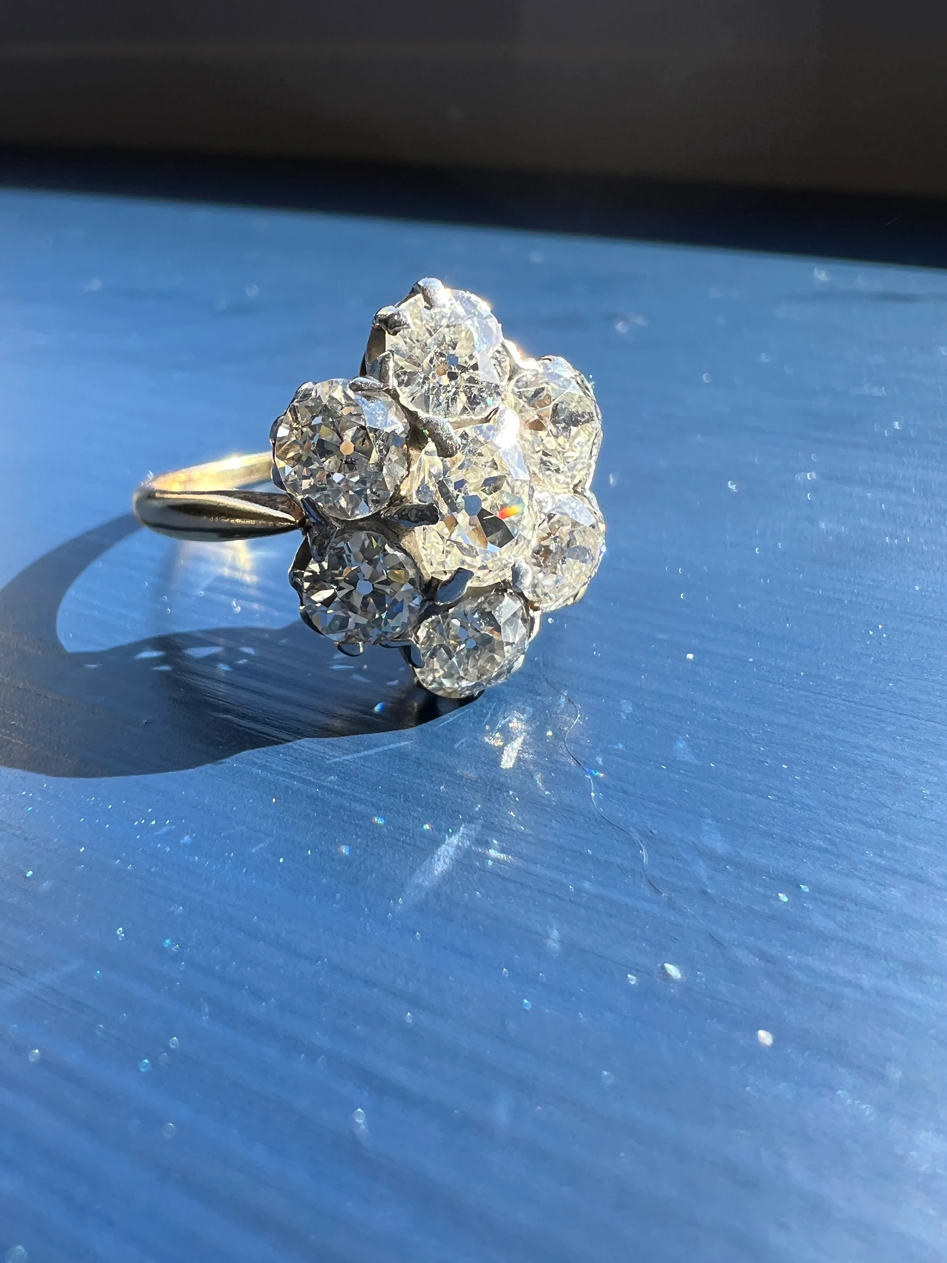 Antique OVAL 3 Carats Old Mine Cut DIAMOND Ring Scalloped Halo Daisy Cluster Stacker 3Ctw OmC - Image 23