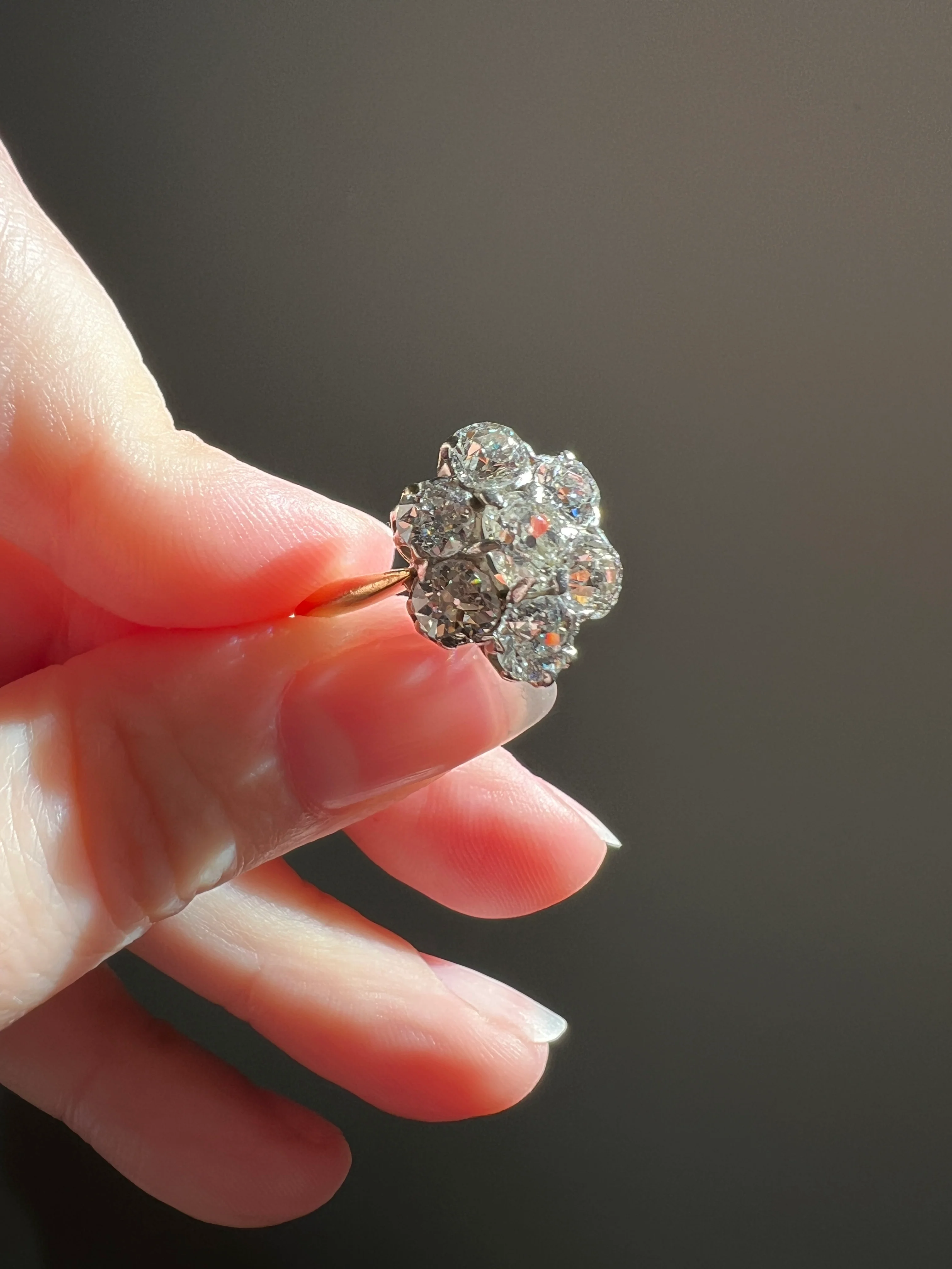 Antique OVAL 3 Carats Old Mine Cut DIAMOND Ring Scalloped Halo Daisy Cluster Stacker 3Ctw OmC - Image 24