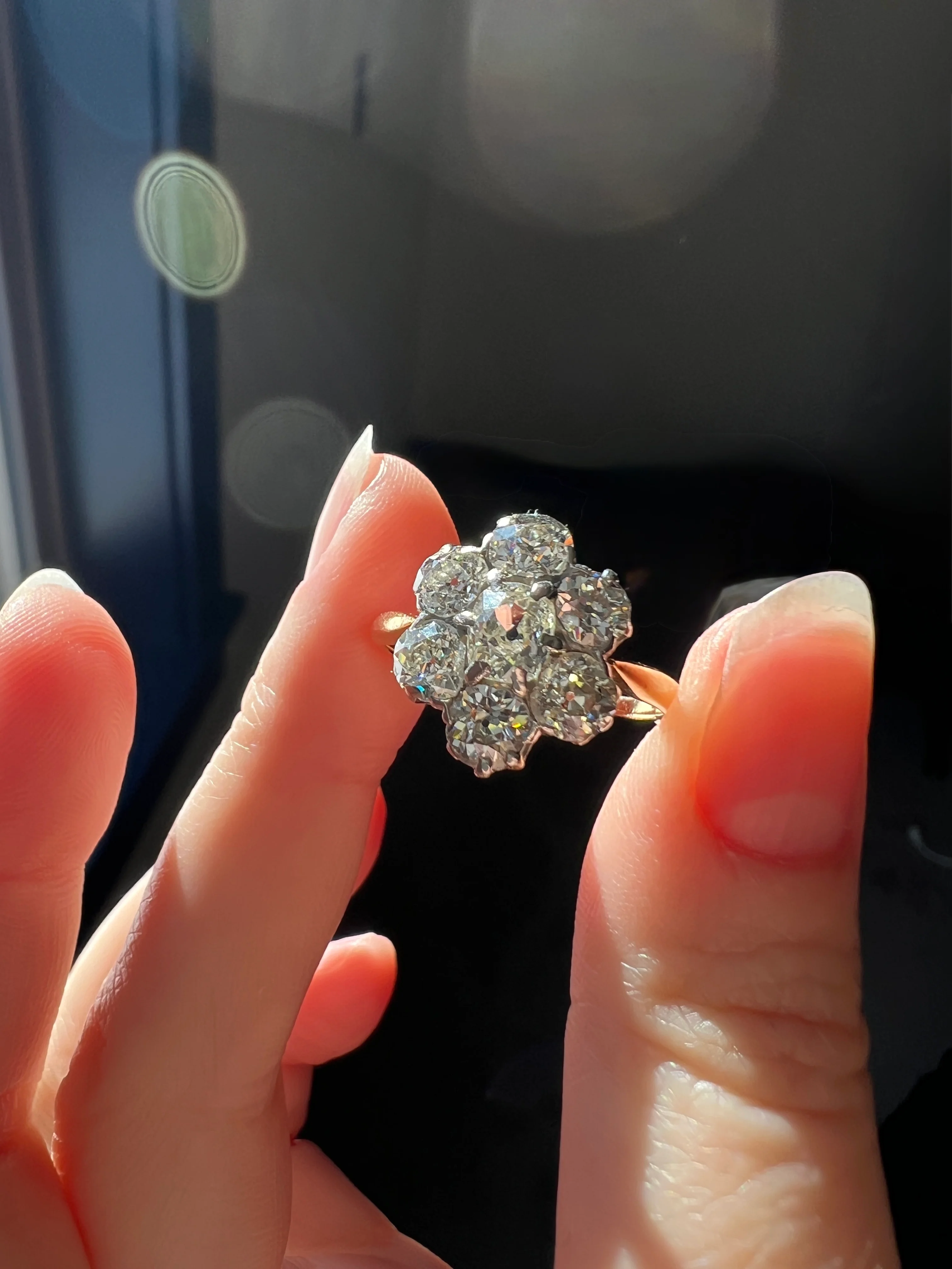 Antique OVAL 3 Carats Old Mine Cut DIAMOND Ring Scalloped Halo Daisy Cluster Stacker 3Ctw OmC - Image 25