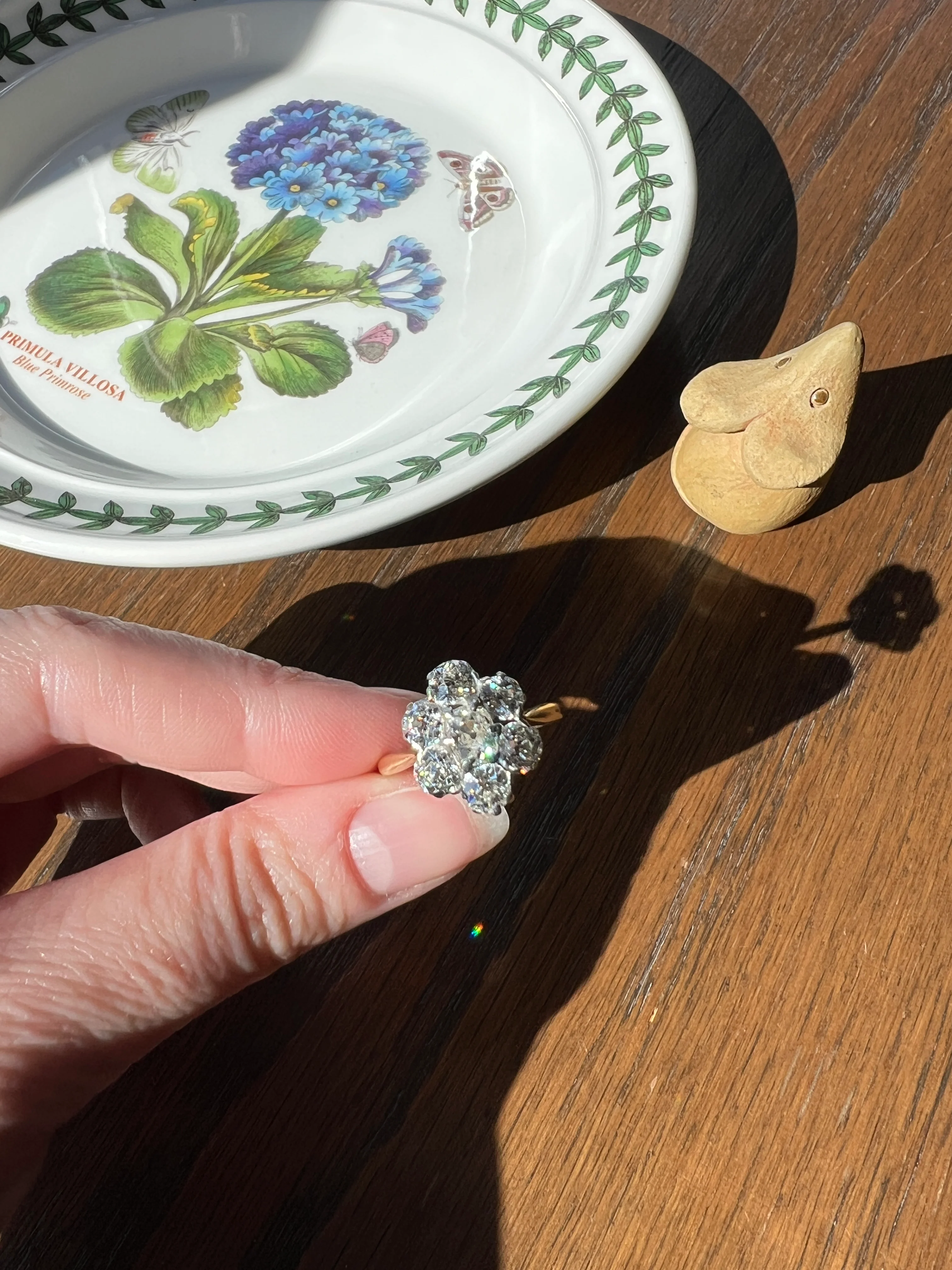 Antique OVAL 3 Carats Old Mine Cut DIAMOND Ring Scalloped Halo Daisy Cluster Stacker 3Ctw OmC - Image 27