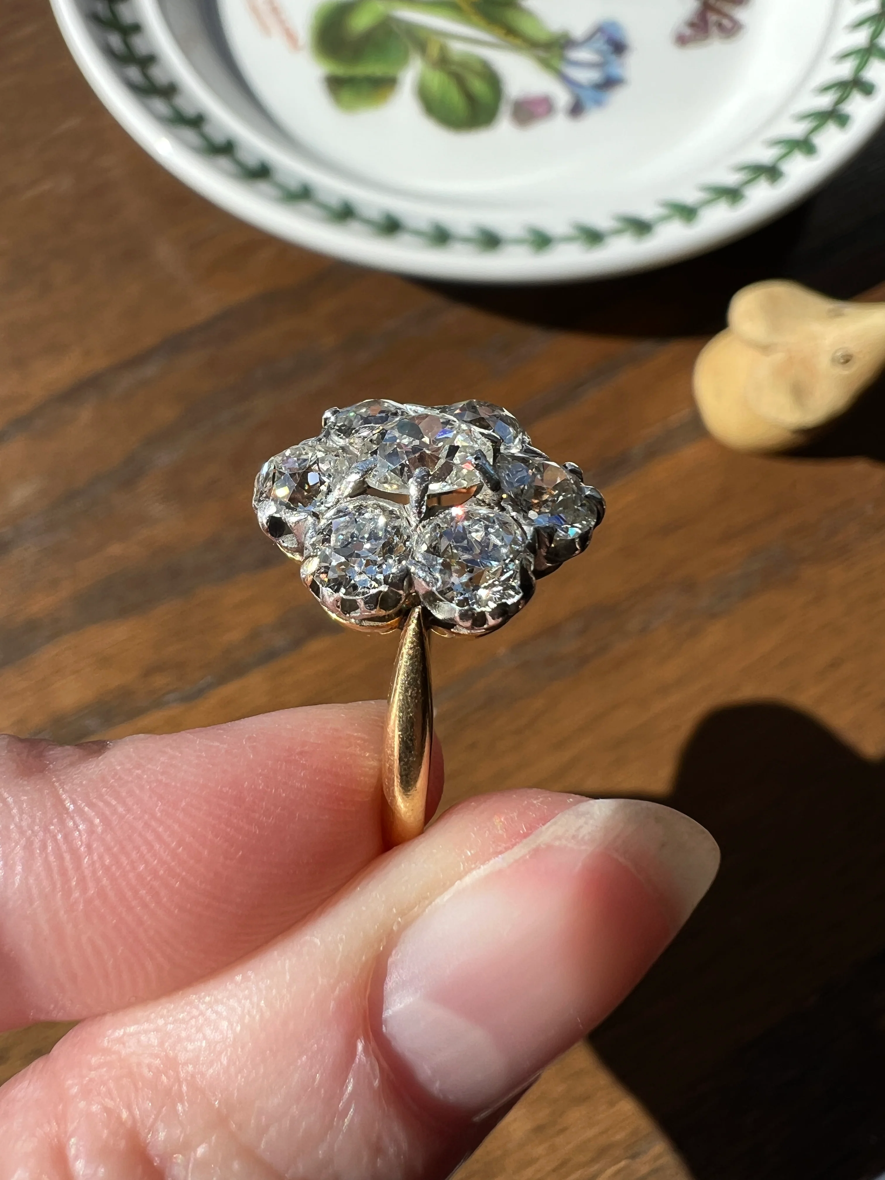 Antique OVAL 3 Carats Old Mine Cut DIAMOND Ring Scalloped Halo Daisy Cluster Stacker 3Ctw OmC - Image 28