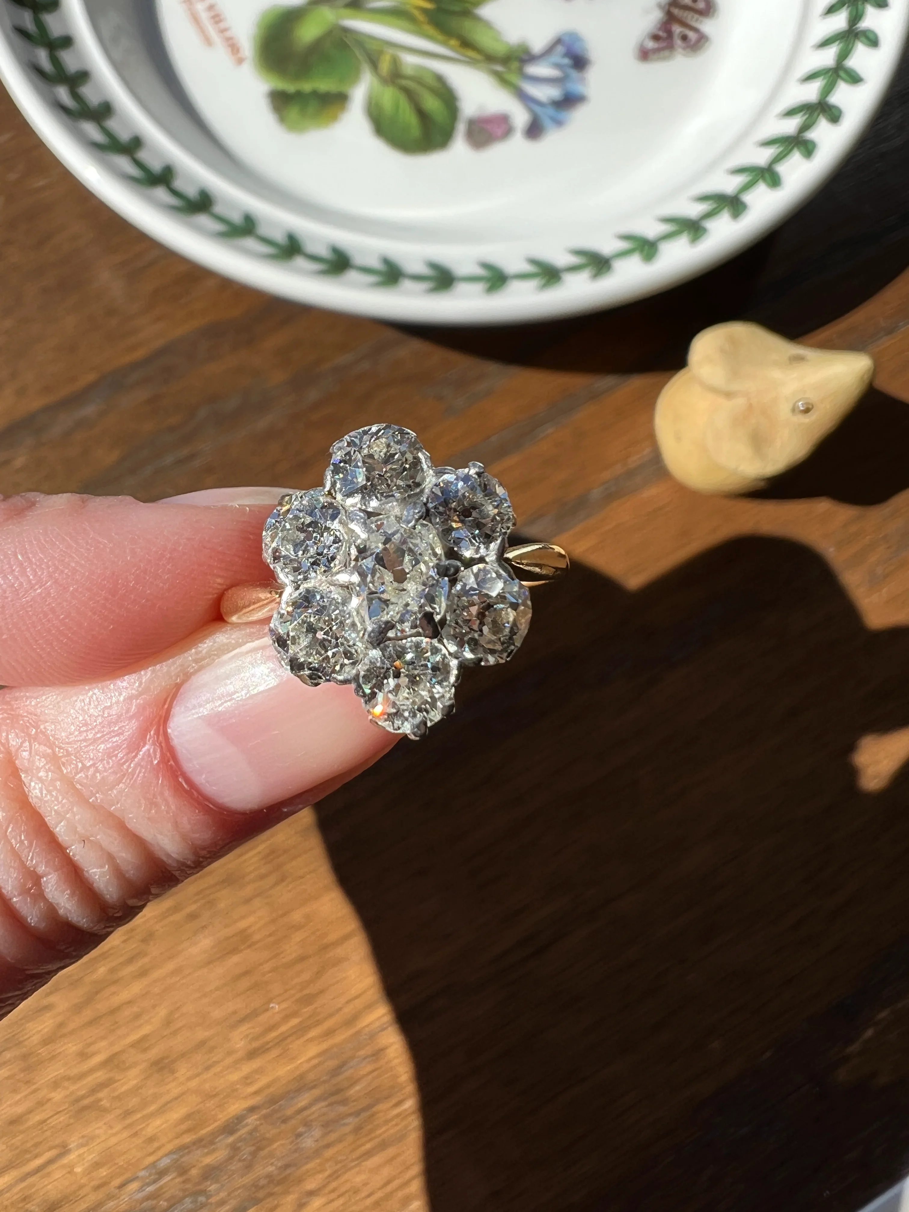 Antique OVAL 3 Carats Old Mine Cut DIAMOND Ring Scalloped Halo Daisy Cluster Stacker 3Ctw OmC - Image 29