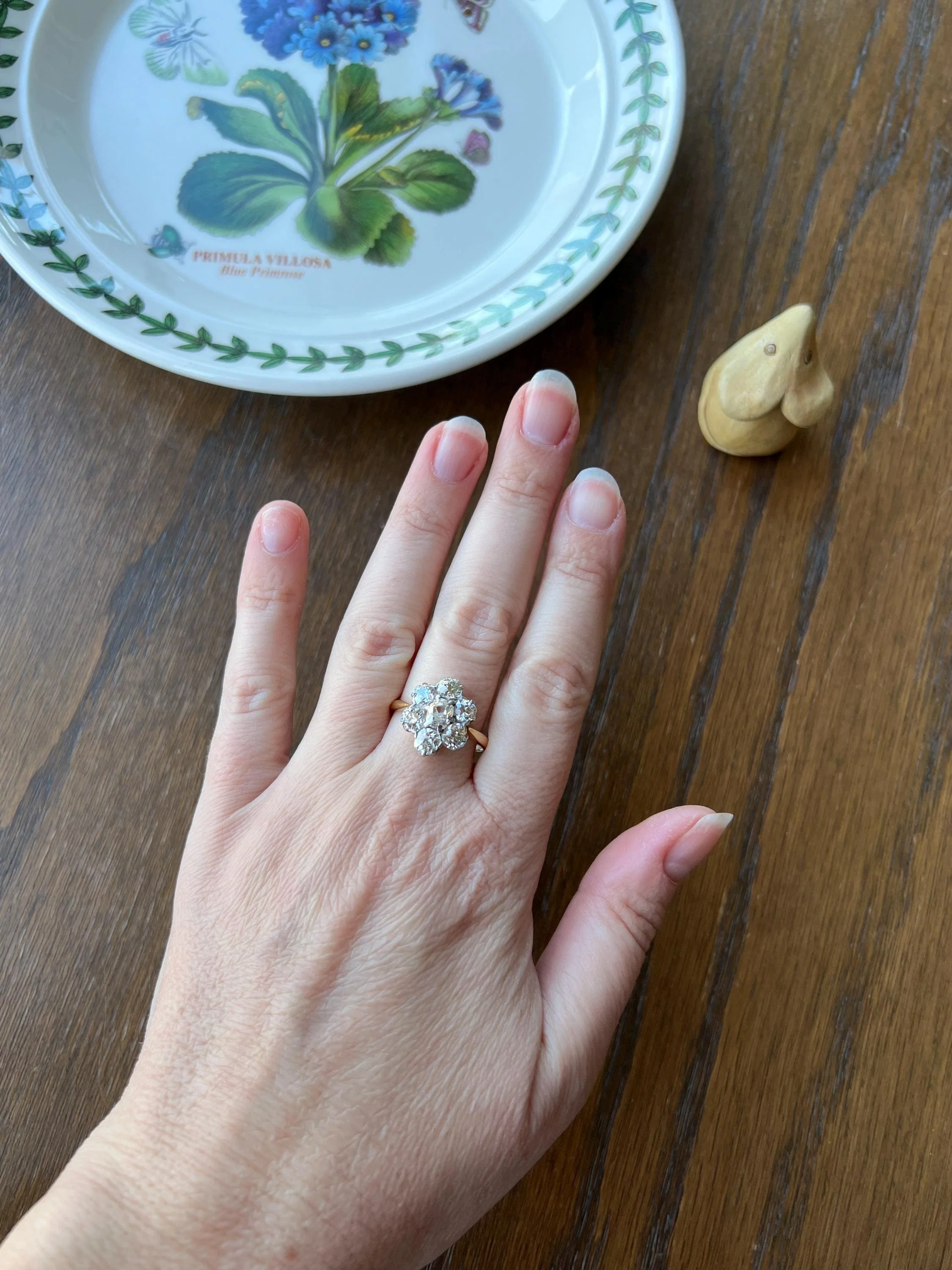 Antique OVAL 3 Carats Old Mine Cut DIAMOND Ring Scalloped Halo Daisy Cluster Stacker 3Ctw OmC - Image 5
