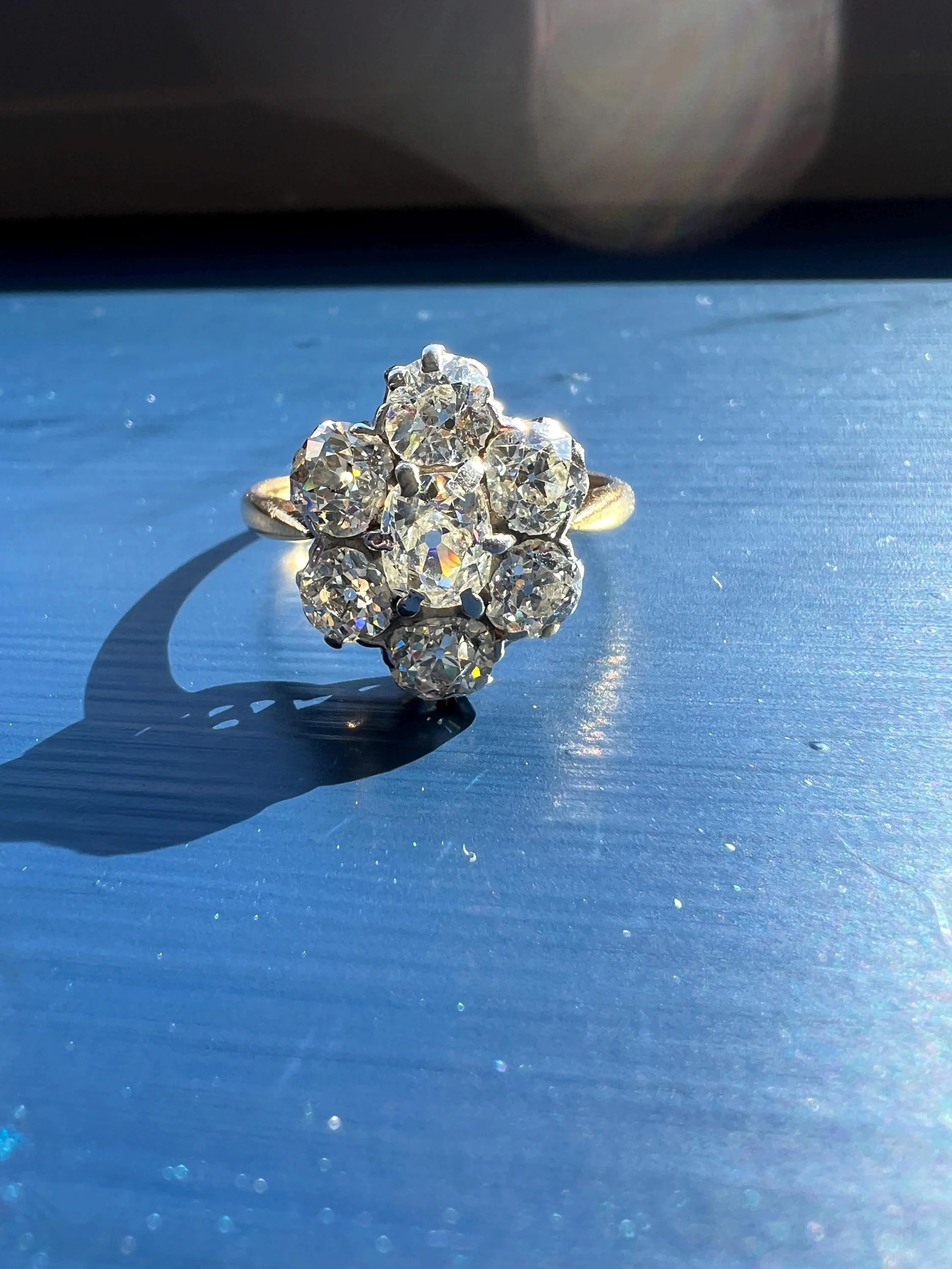 Antique OVAL 3 Carats Old Mine Cut DIAMOND Ring Scalloped Halo Daisy Cluster Stacker 3Ctw OmC - Image 6