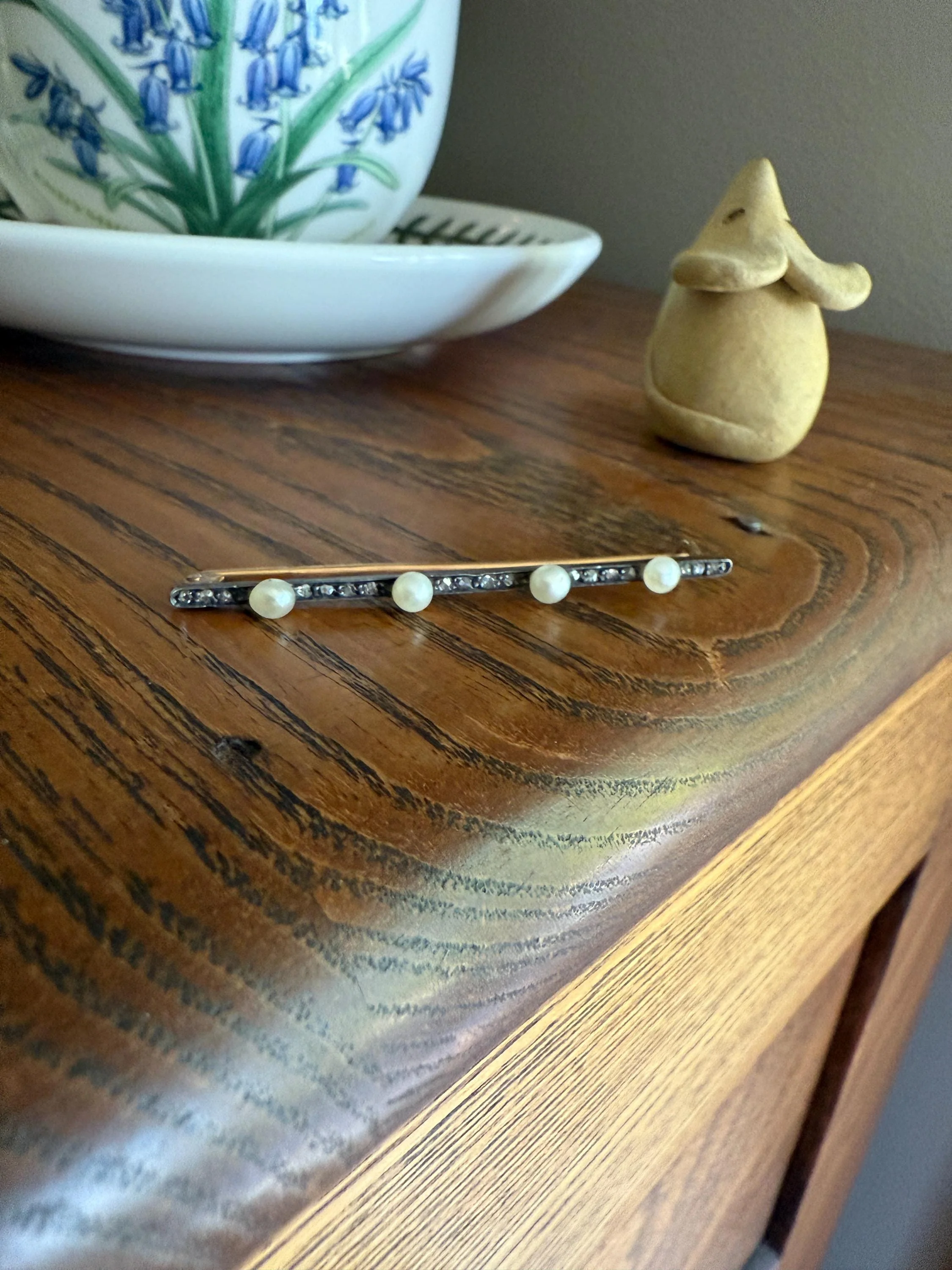 Antique Pearl Rose Cut Diamond Bar Brooch Extender Connector Pin 18k Gold Silver Solid French Linear Victorian Hair Pin - Image 10