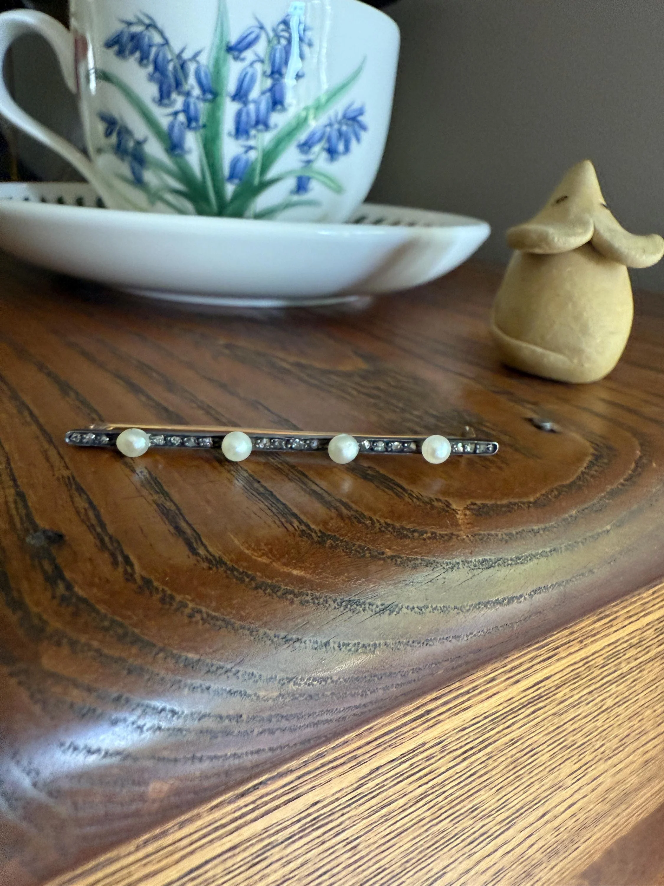 Antique Pearl Rose Cut Diamond Bar Brooch Extender Connector Pin 18k Gold Silver Solid French Linear Victorian Hair Pin - Image 4