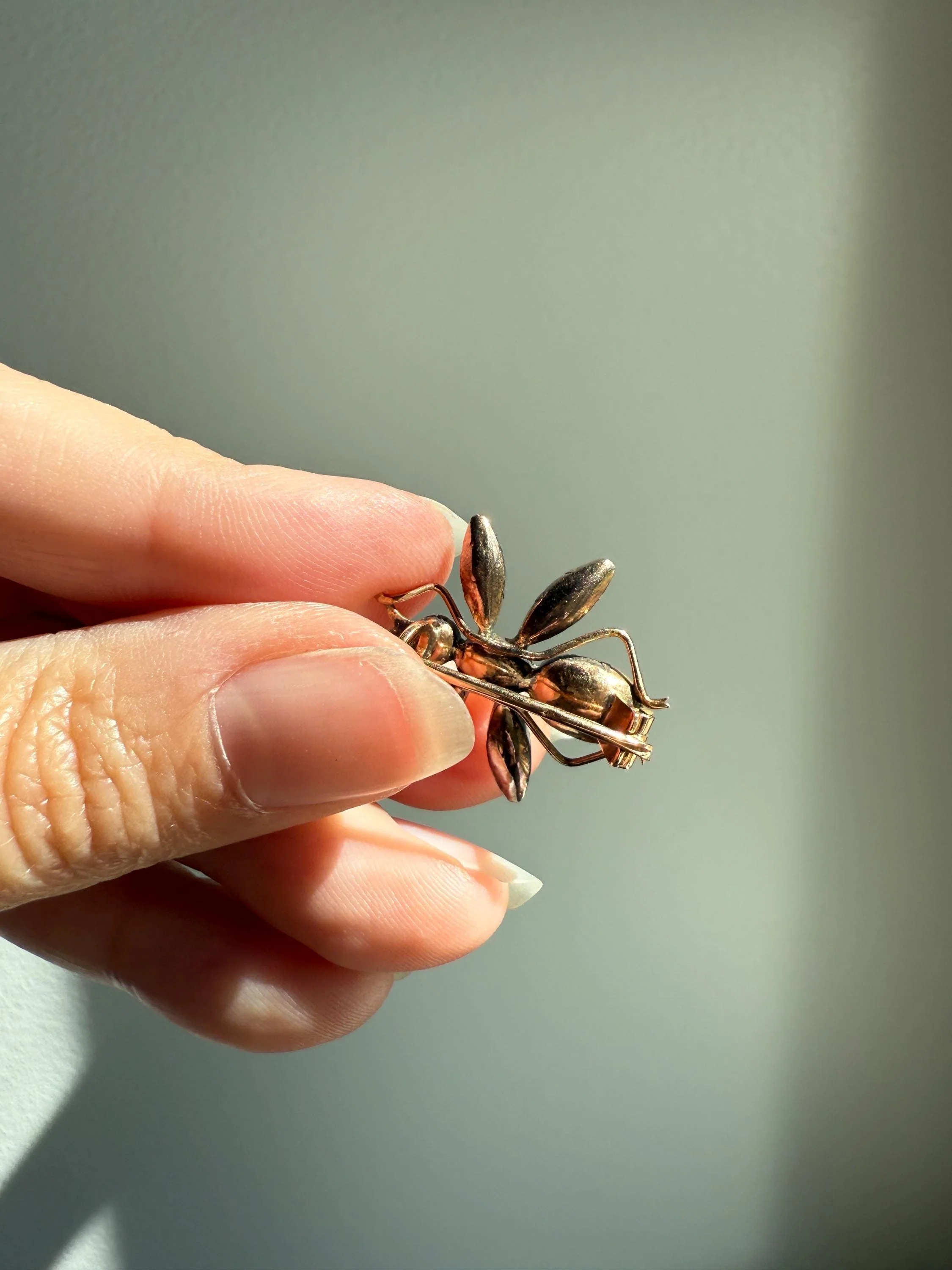 Rare ANTIQUE Perpignan GARNET Bee or Fly Bug Large Scale 18k Brooch Pin for Pendant Conversion Victorian French Belle Epoque Pink Red Glow - Image 9