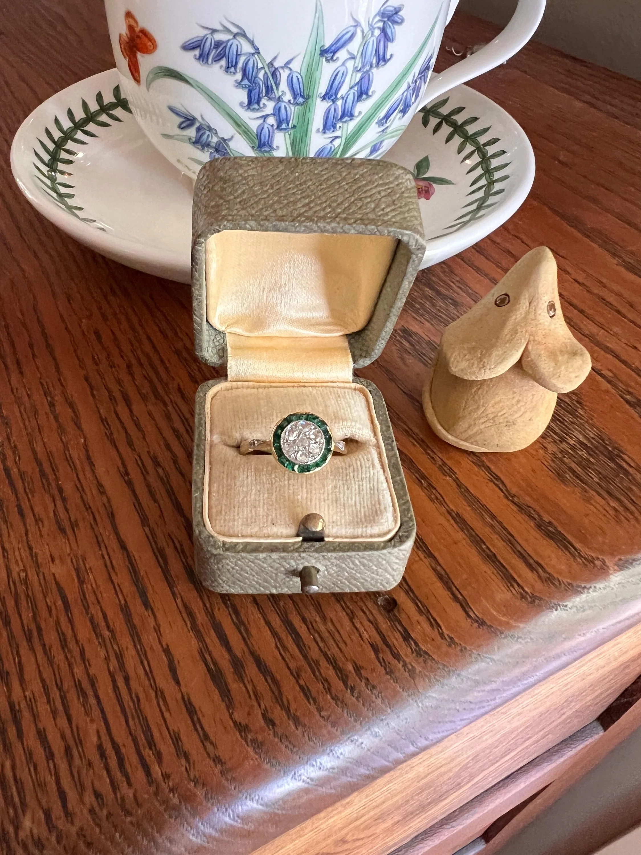 Antique Rose Cut Diamond Carre EMERALD Halo Ring Bullseye Target French 18k Gold Platinum - Image 7