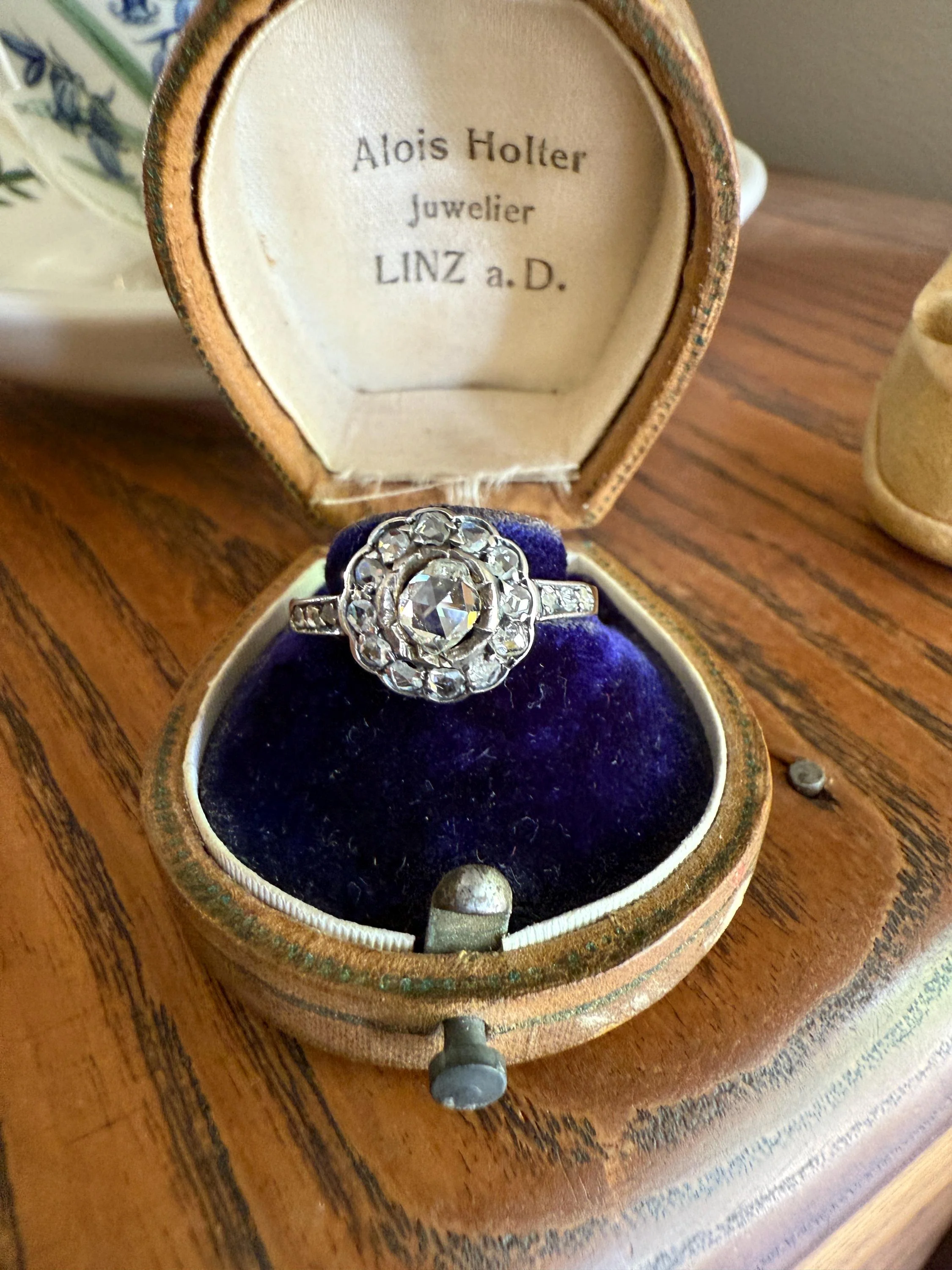 ANTIQUE Rose Cut DIAMOND Daisy Cluster Ring 14k Gold Silver Edwardian Scalloped Halo - Image 11