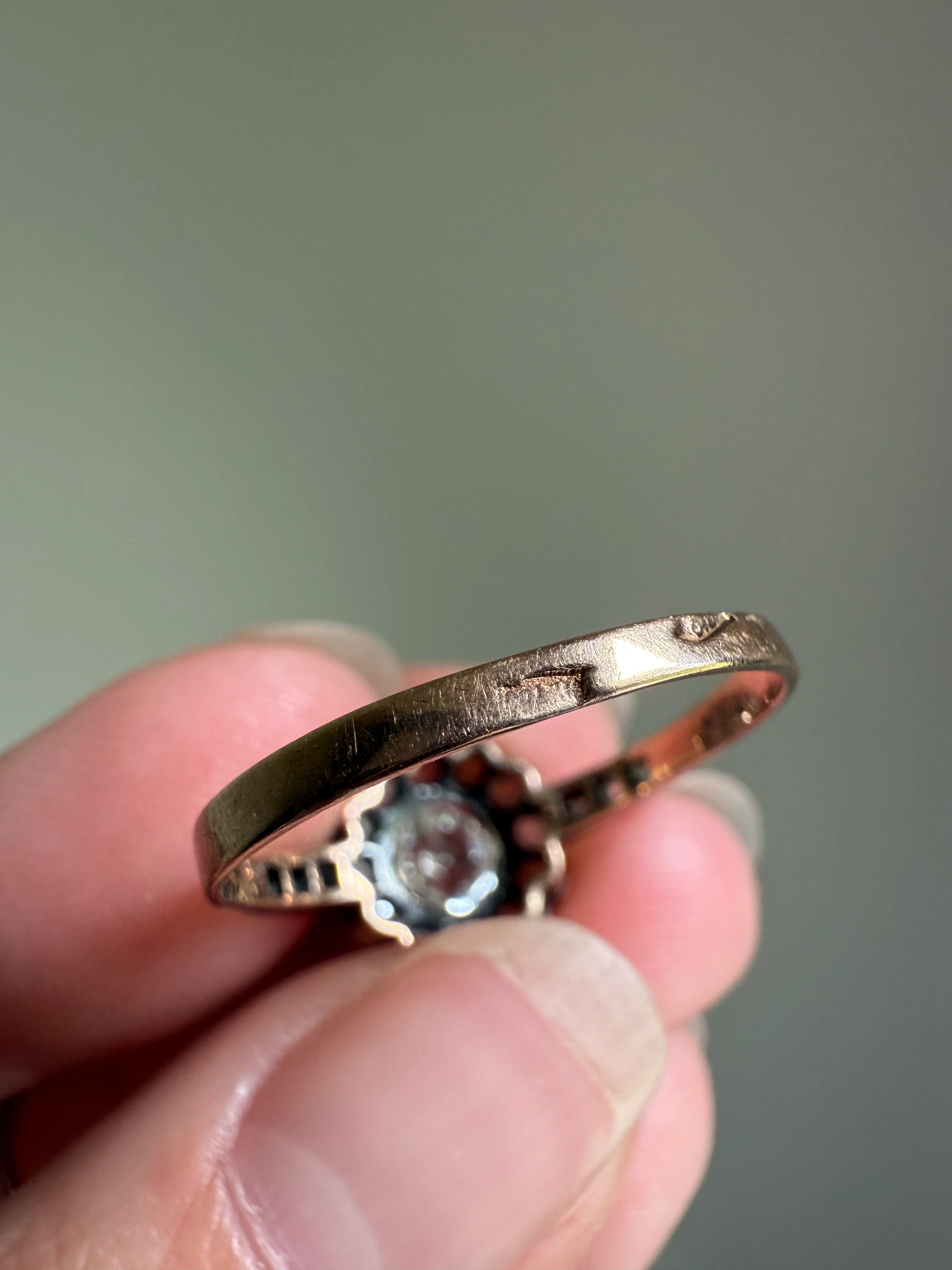 ANTIQUE Rose Cut DIAMOND Daisy Cluster Ring 14k Gold Silver Edwardian Scalloped Halo - Image 12