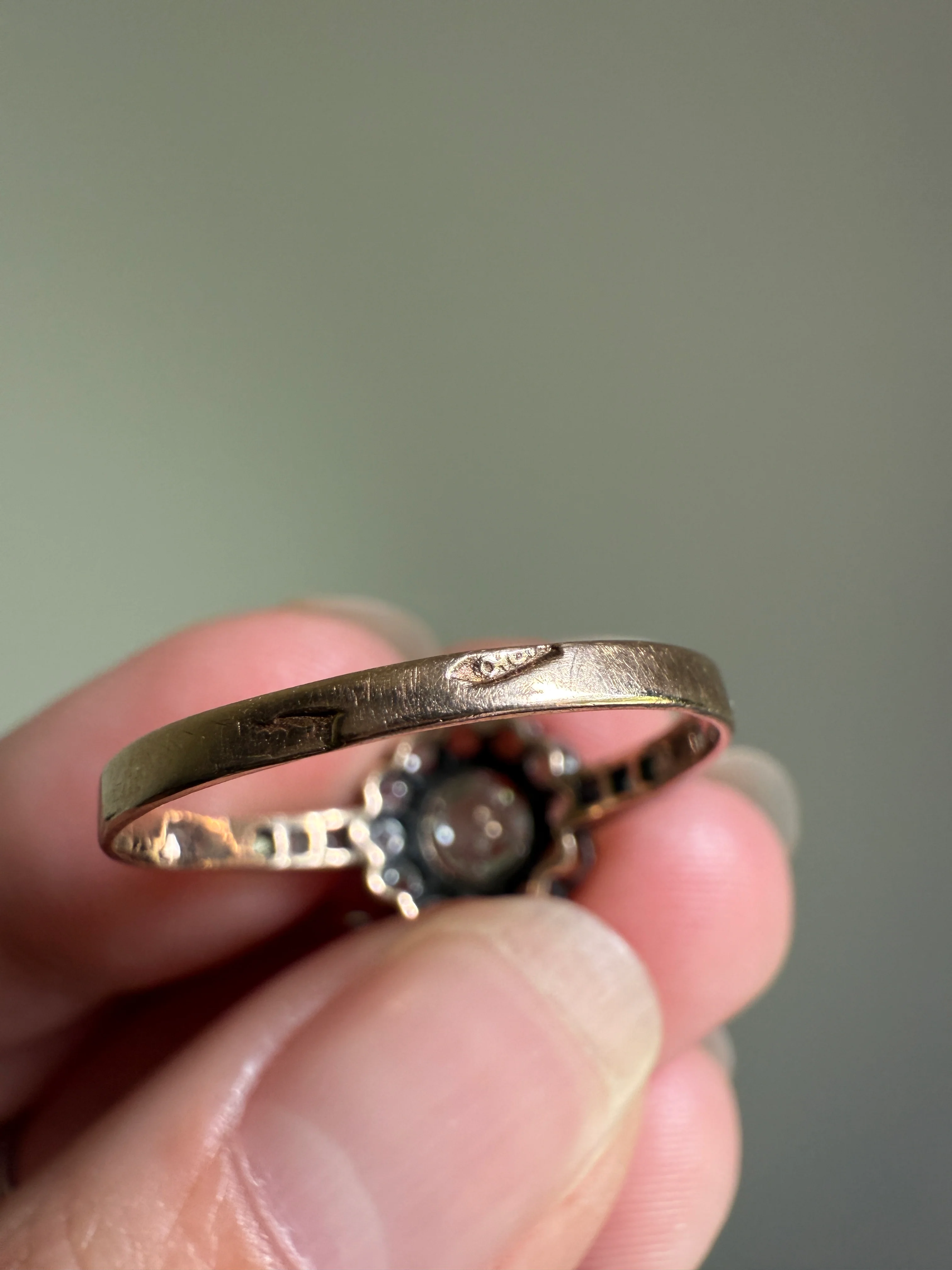 ANTIQUE Rose Cut DIAMOND Daisy Cluster Ring 14k Gold Silver Edwardian Scalloped Halo - Image 13