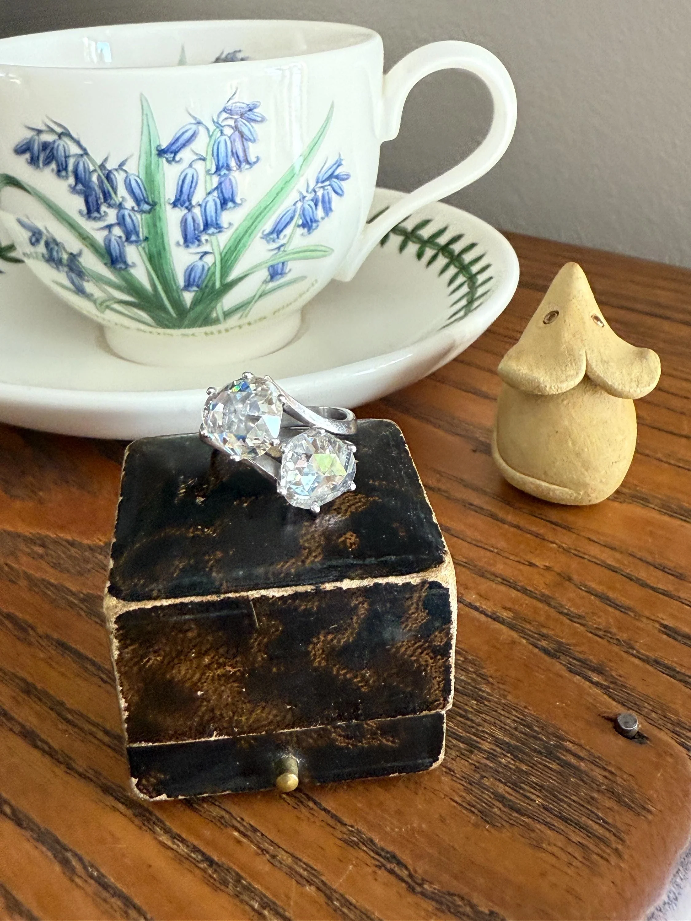 Antique Rose Cut DIAMOND Toi et Moi Ring In Box Double Disco Ball 5.5 Carat Face Up Spready Pear 14k White Gold French Art Deco Tall Ring - Image 11