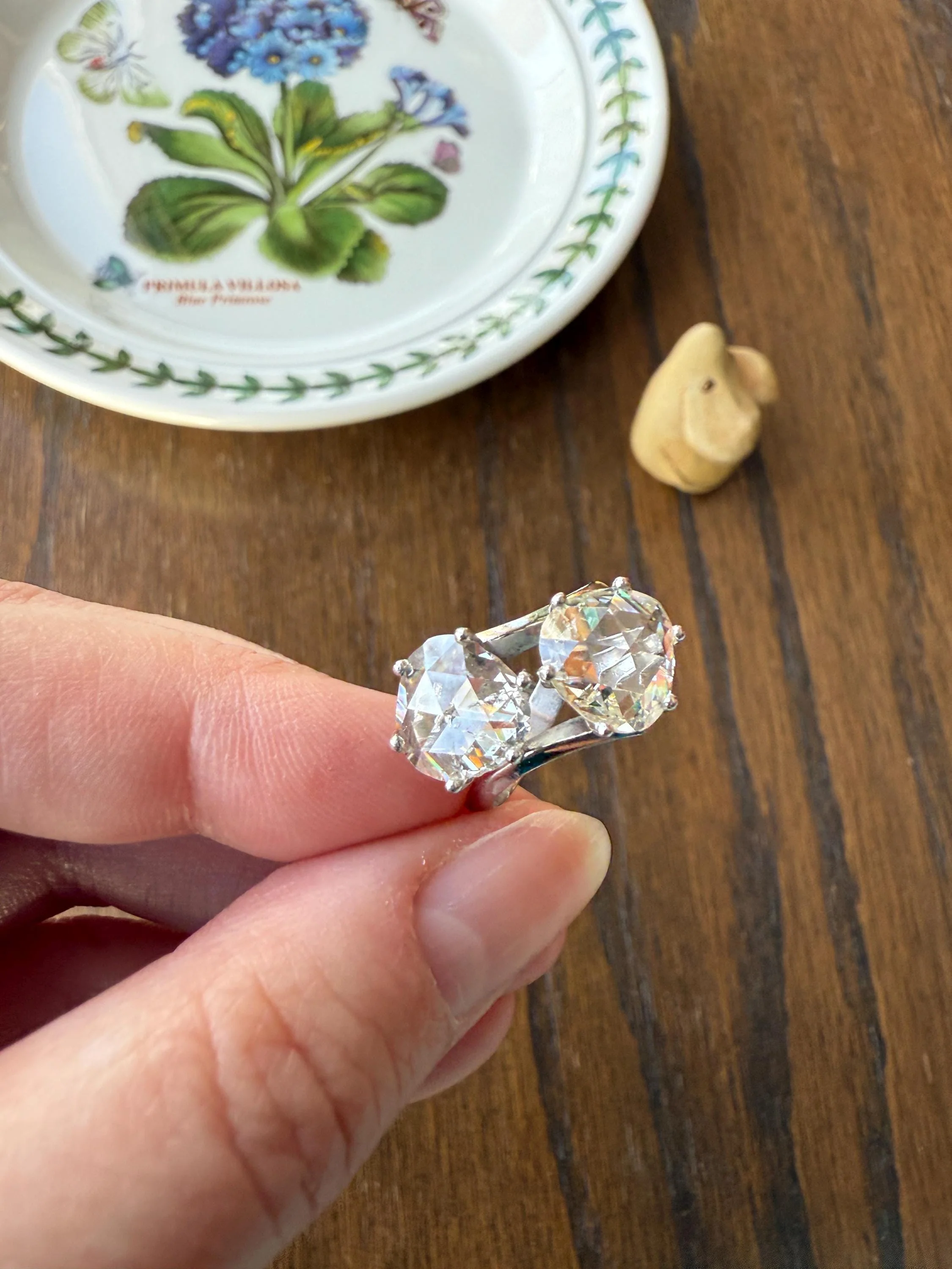 Antique Rose Cut DIAMOND Toi et Moi Ring In Box Double Disco Ball 5.5 Carat Face Up Spready Pear 14k White Gold French Art Deco Tall Ring - Image 16