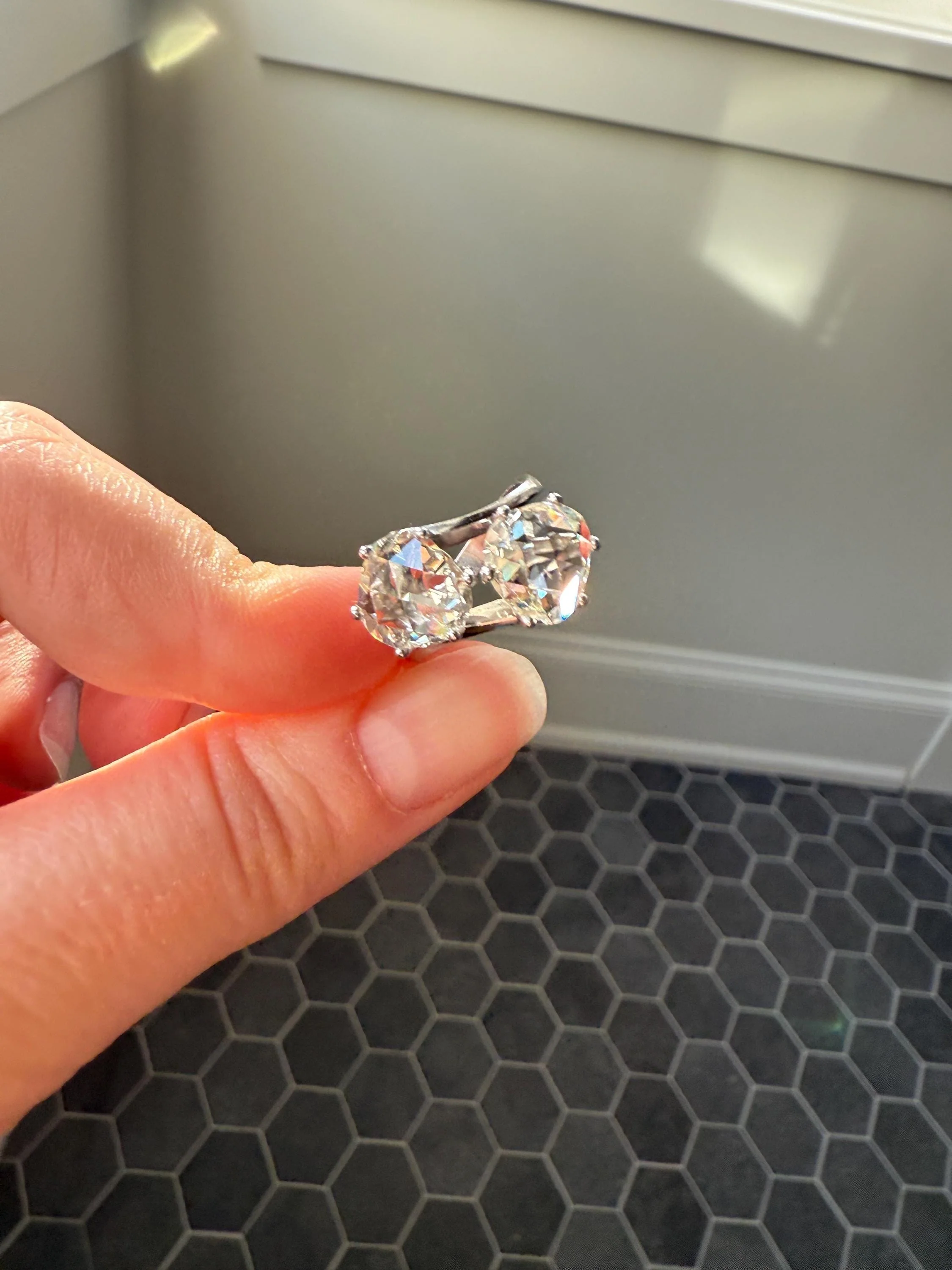 Antique Rose Cut DIAMOND Toi et Moi Ring In Box Double Disco Ball 5.5 Carat Face Up Spready Pear 14k White Gold French Art Deco Tall Ring - Image 19
